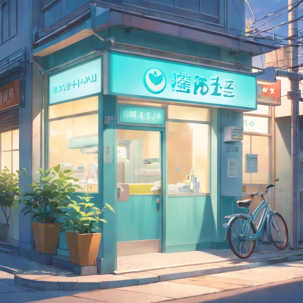 (dentist)　((outside view))　建筑 　Autodoor　signboard　Planting　entrance　morning　daytime