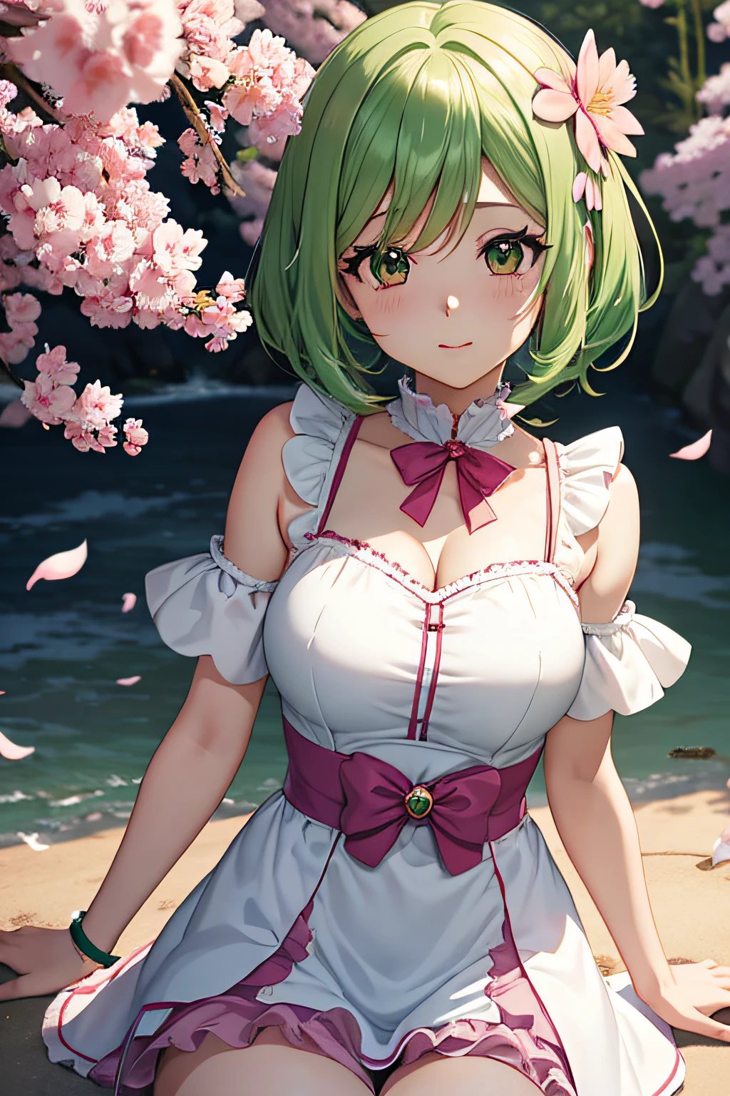 Garota anime com cabelo rosa e olhos verdes posando para uma foto, haruno sakura, Melhor Anime 4K Konachan Wallpaper, menina anime sedutora, Marin Kitagawa Fanart, sakura petals around her, splash arte anime loli, estilo anime 4K, anime moe artstyle, arte anime de alta qualidade, arte detalhada do anime, Anime Wallaper, anime melhor garota