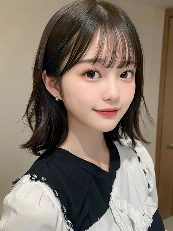 portrait of a japanese ,(Best Quality,4K,8K,hight resolution,masutepiece:1.2),Ultra-detailed,(Realistic,Photorealistic,Photorealsitic:1.37),cute-style,Dribbling High Detail 8K,Studio Lighting - V 6, Naked, Black sheer clothes,bra very, Big piercings,Random Faces, Random curly hair, bangss, bare-legged,A slight smil