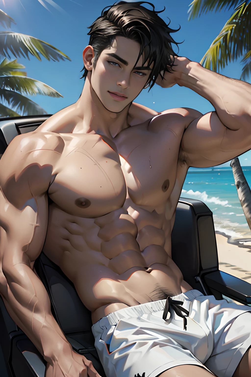 （tmasterpiece，ultrahigh resolution，16K UHD，Alta calidad），Low tuning，cabello negro, Machos distantes, Costa, (Dormir en el asiento trasero del coche)，cuerpo completosbian，Camisa, swimming trunks，tmasterpiece，（with short brown hair），ojos grises，muscle, (Clip blanco arrastrando el pie), Seoul, (poso:1.5)，（small heads），precise anatomy，Estructura manual precisa，White swim shorts，Unidad 16K Fondo de pantalla，Concepto-Arte，Un chico，8k ojos，（（（macho maduro））），（（ojos grandes：1.3）），（Pelo extra muy corto），（（1 Bizo americano）），swimsuits，（Cara fotorrealista：1.8），hombro ancho，Se desliza，Hombre 28， tatuajes en pecho y brazos