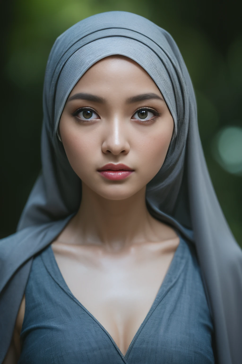 forest, highslit, javanese, (((hijabi))), cleavage, reflection light, chiaroscuro, depth of field, cinematic lighting, ray tracing, Sony FE GM, UHD, super detail, masterpiece, textured skin, high details, best quality, award winning,3D,hdr(HighDynamicRange),Ray tracing,NVIDIA RTX,Hyper-Resolution,Unreal 5,Subsurface scattering、PBR Texture、post-proces、Anisotropy Filtering、depth of fields、maximum definition and sharpness、Many-Layer Textures、Albedo e mapas Speculares、Surface coloring、Accurate simulation octane rendering of light-material interactions、Two-colored light、largeaperture、Low ISO、White balance、the rule of thirds、8K raw data
