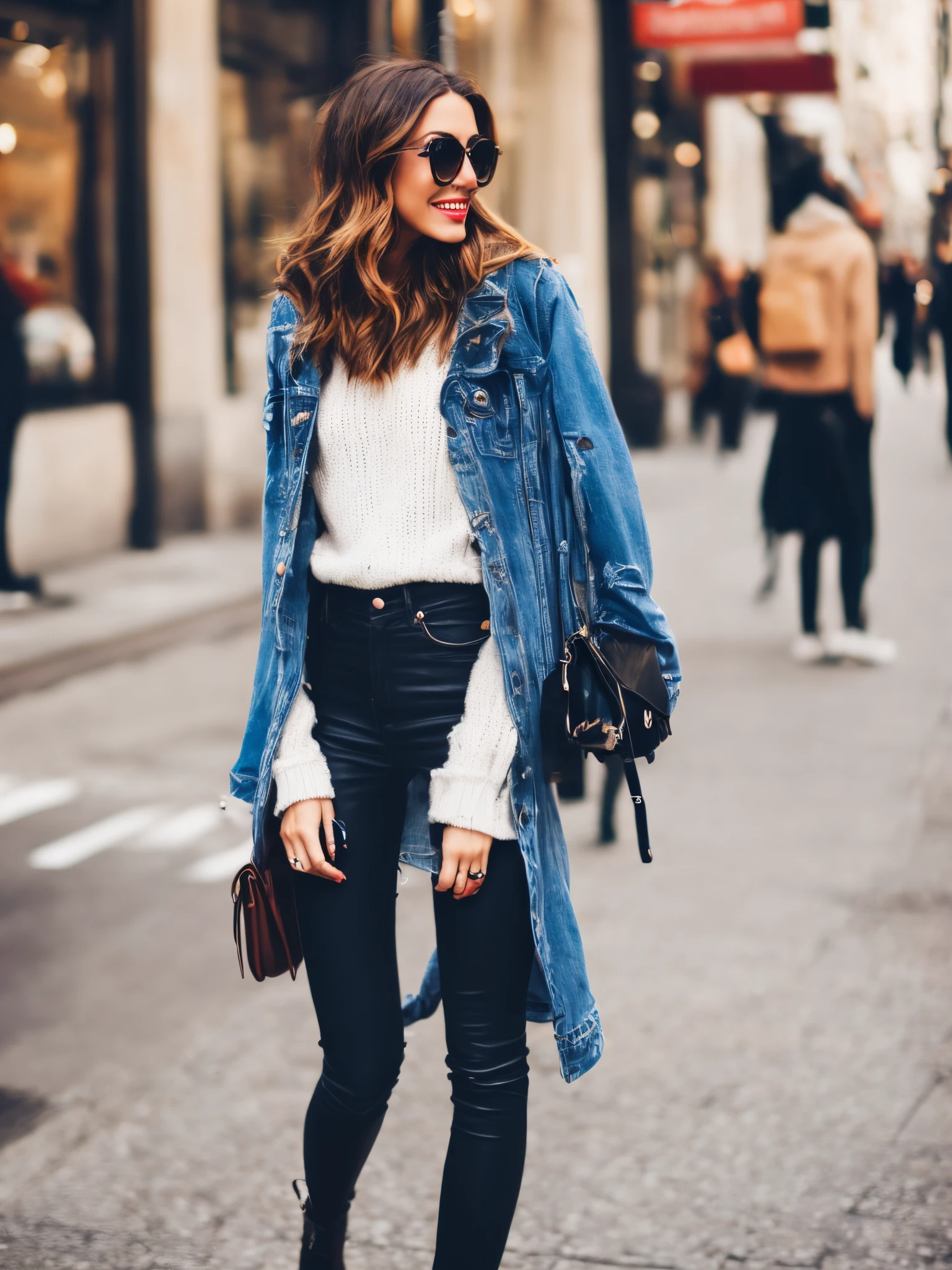 Beautiful brunet fashionist woman travel in the big city