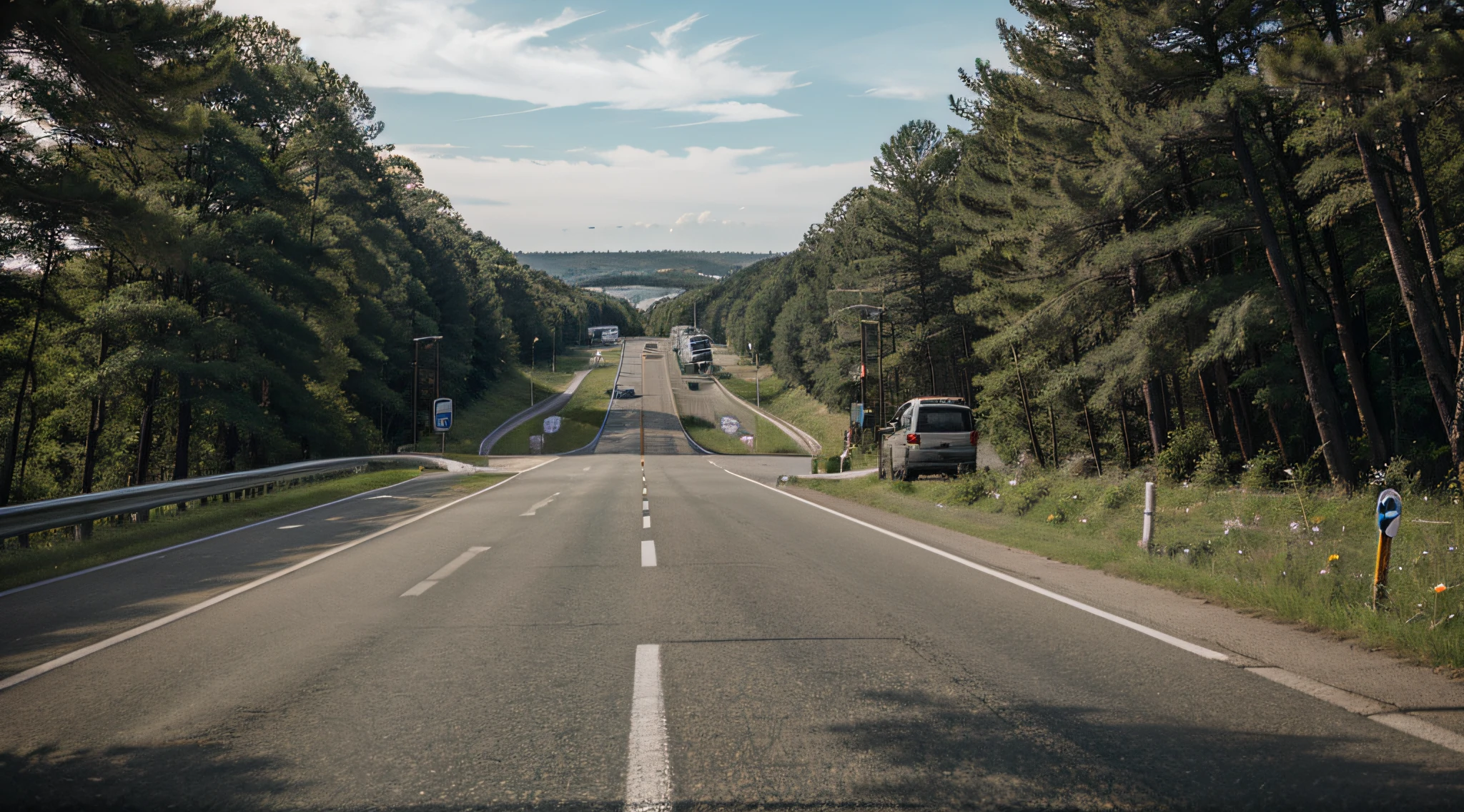 First perspective of automobile highway