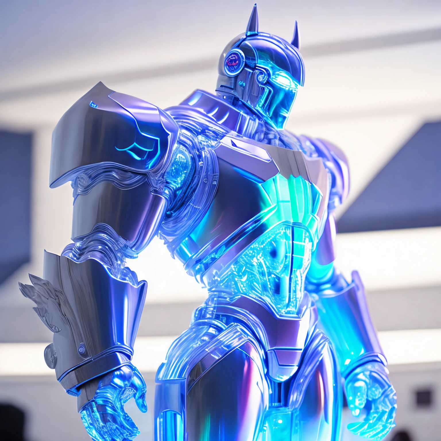 super high quality, robot warrior, ice sculpture, cool, iridescent, professional lighting