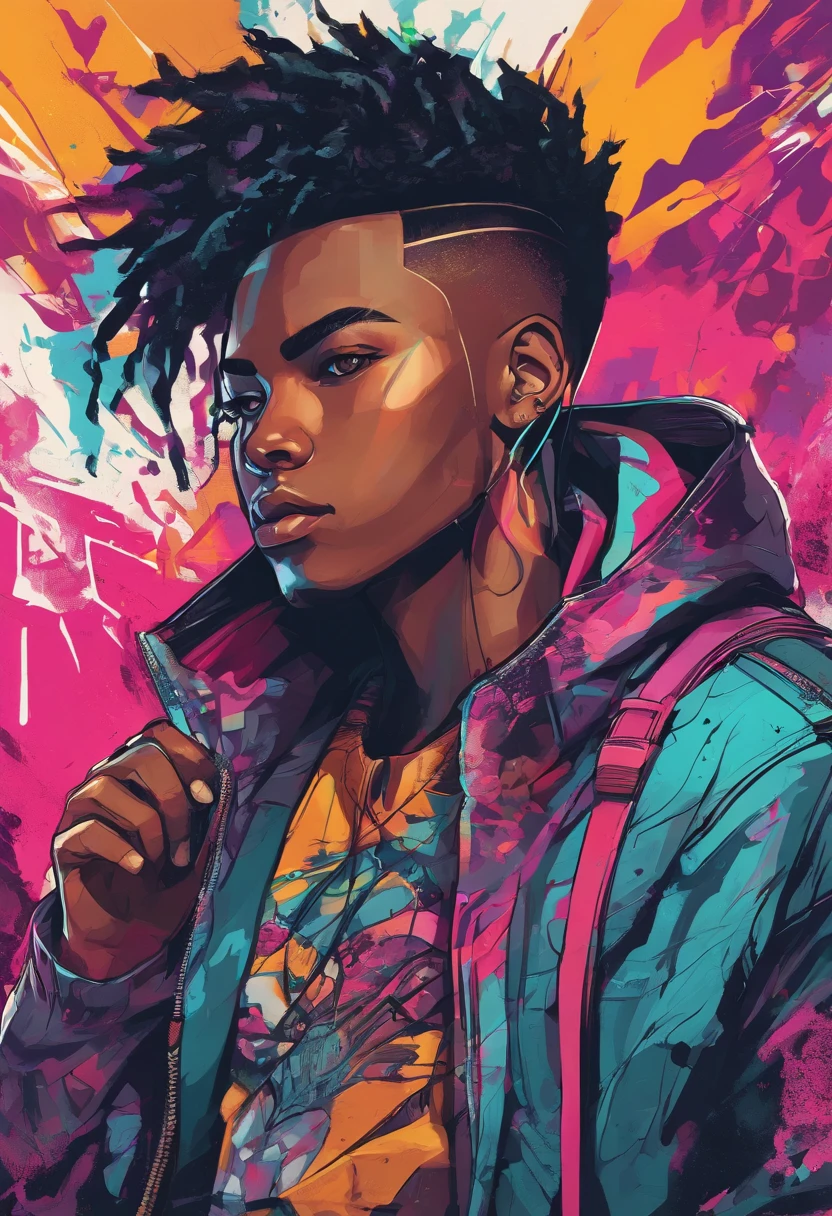 black male, , cyberpunk style, colorful, serious look, angry, Digital illustration style, Digital Illustration Portrait, Trends in Artstration, in the art style of bowater, detailed portrait of anime girl, digital anime illustration, Painted in the style of Artgerm, Portrait of Martin Ansin, Detailed pictorial portrait, Digital Illustration -, artgerm. High Detail