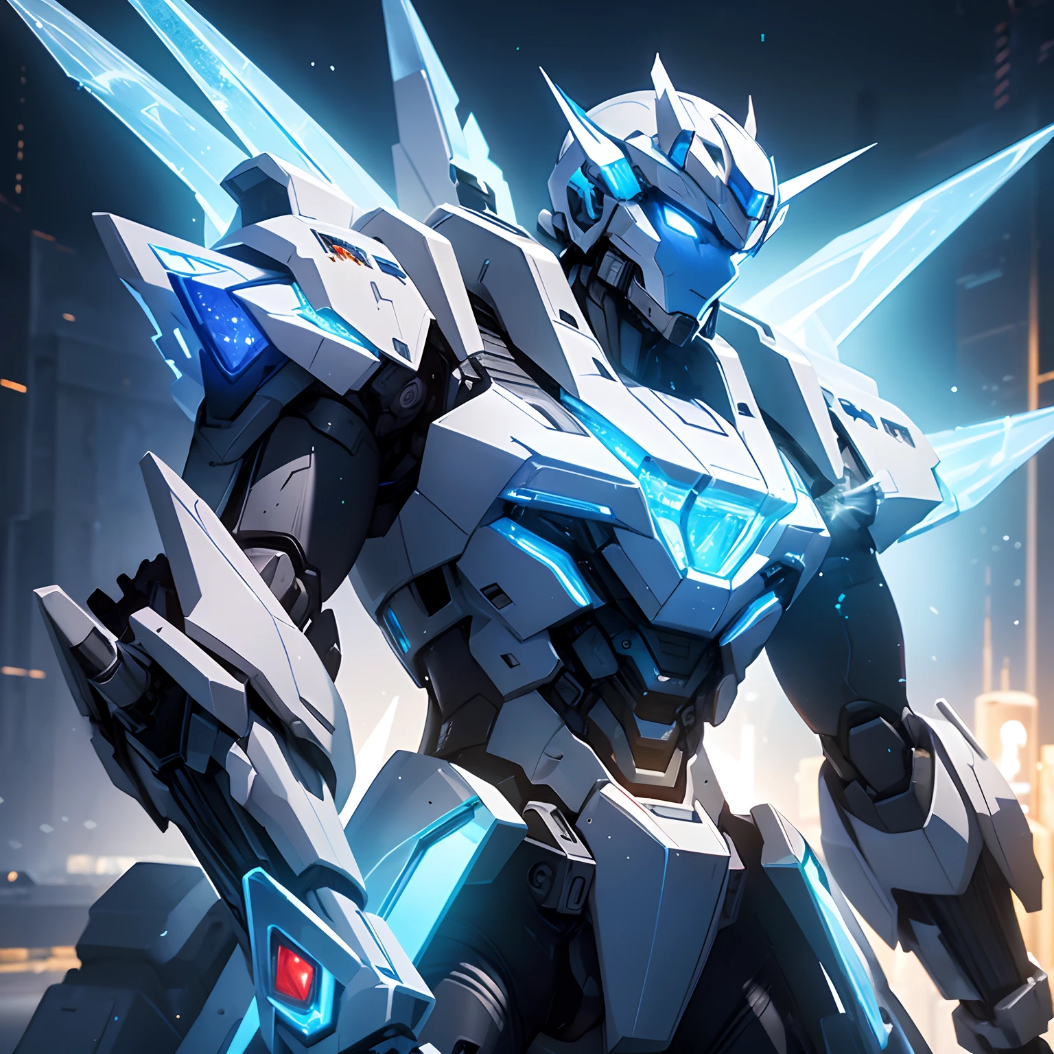 super high quality, (8k, RAW photo, realistic), robot warrior ice sculpture, mecha warrior ice sculpture detailed and delicate depiction and flashy and dynamic painting method, iridescent, professional lighting