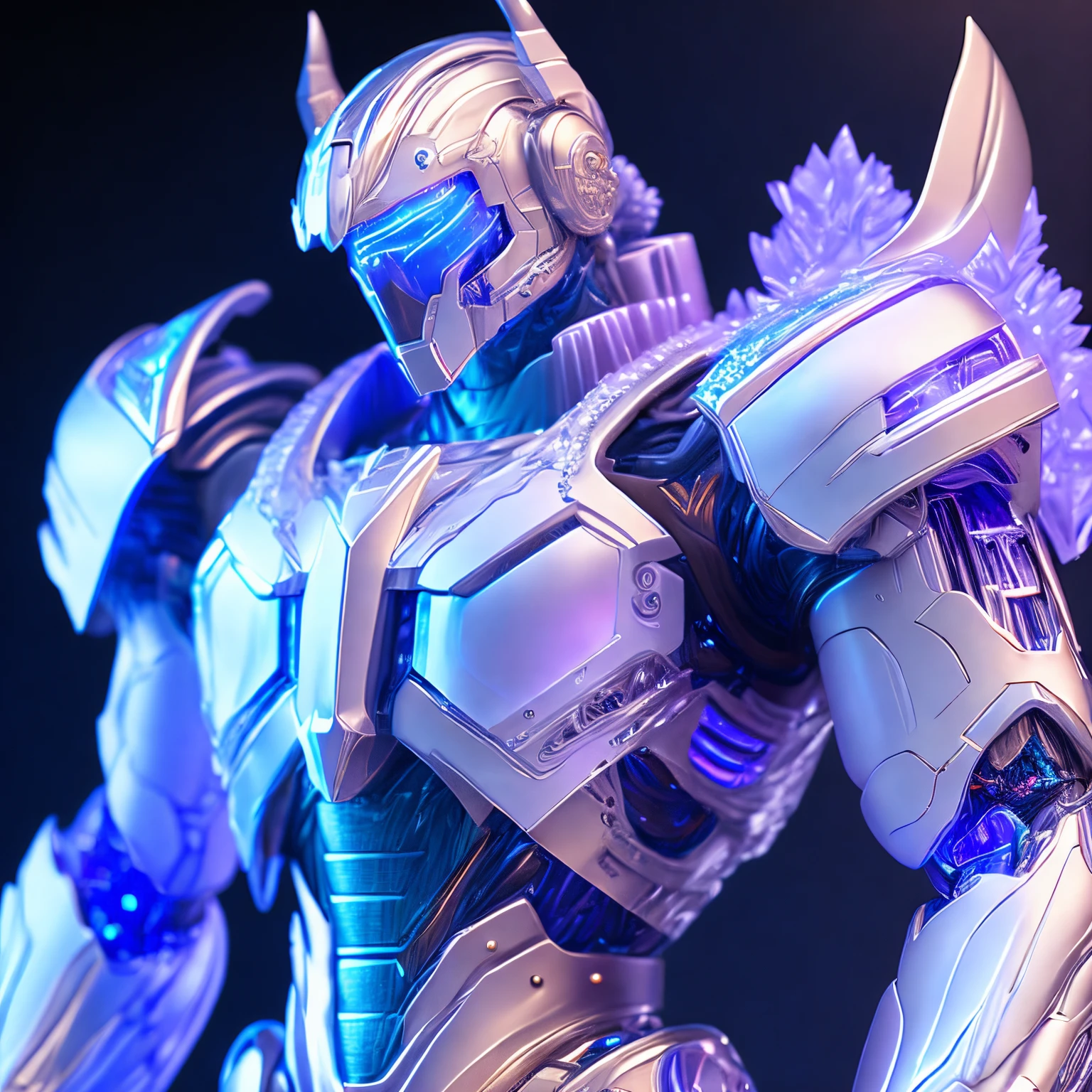 super high quality, (8k, RAW photo, realistic), robot warrior ice sculpture, mecha warrior ice sculpture detailed and delicate depiction and flashy and dynamic painting method, iridescent, professional lighting