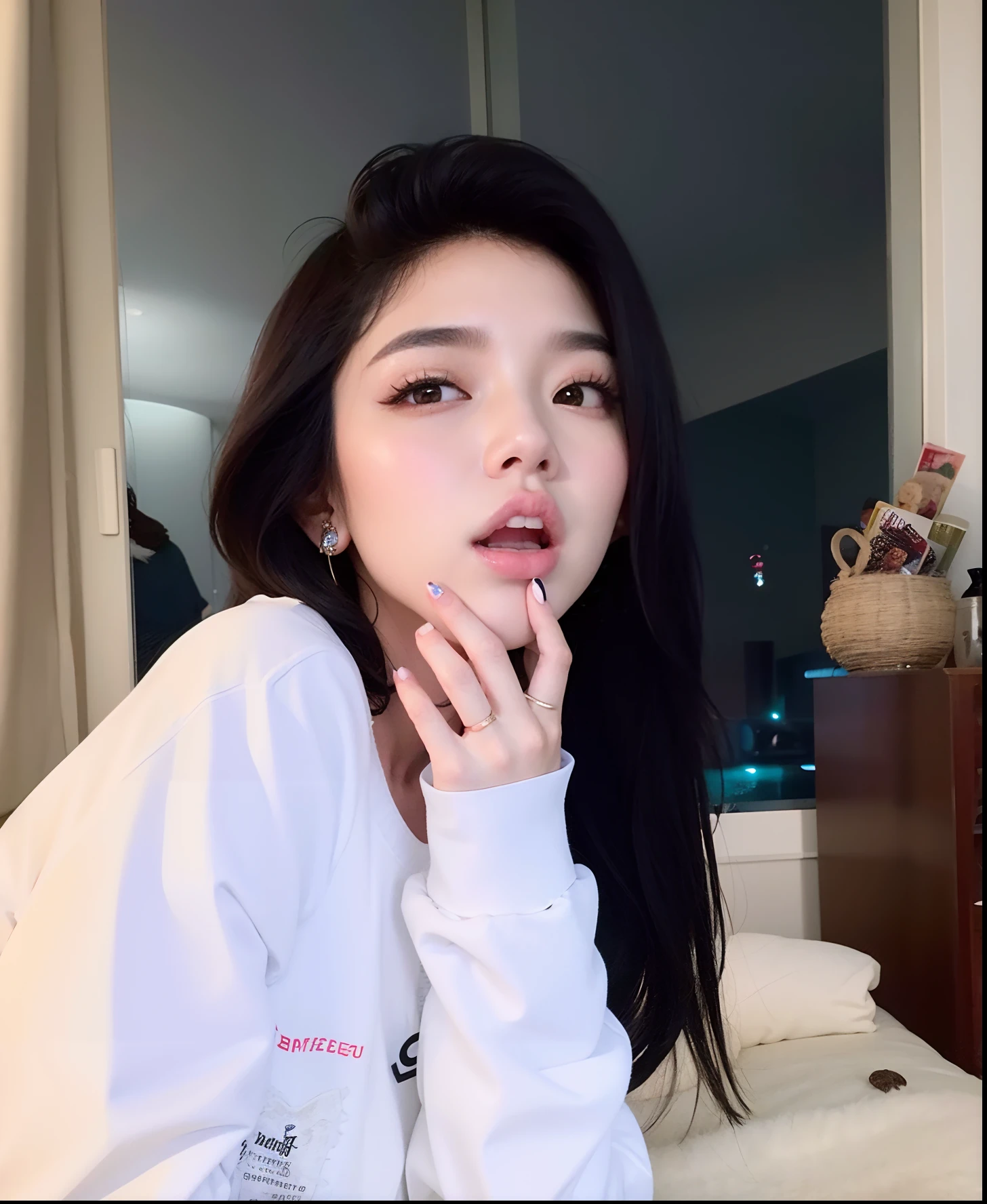 mulher arafed com cabelo preto longo sentado em uma cama, maquiagem sul-coreana popular, Ulzzang, Mulher sul-coreana bonita, menina coreana, maquiagem coreana popular, wan adorable korean face, jennie blackpink, Heonhwa Choe, Gongbi, linda mulher coreana jovem, Parque Roseanne do Blackpink, Sha Xi, mulher coreana jovem bonita