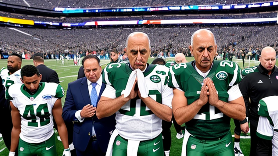 Robert Saleh, coach of the New York Jets, praying to Allah while holding a quran, inside Metlife Stadium.