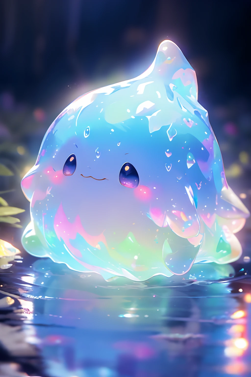 ( cute water slime, Colorful slime, shiny and、It&#39;s fluffy, Slime Texture, Transparent slime, glitter slime, Iridescent colors, Vivid iridescent colors, glitter and magic, soft and stretchy, Squeeze and elasticity, playfulness and fun, inside a transparent glass bottle, with floating slime bubbles) 

(Best Quality, Ultra-detailed, Realistic:1.37), Vibrant colors, Studio Lighting, Vivid colors, Bokeh