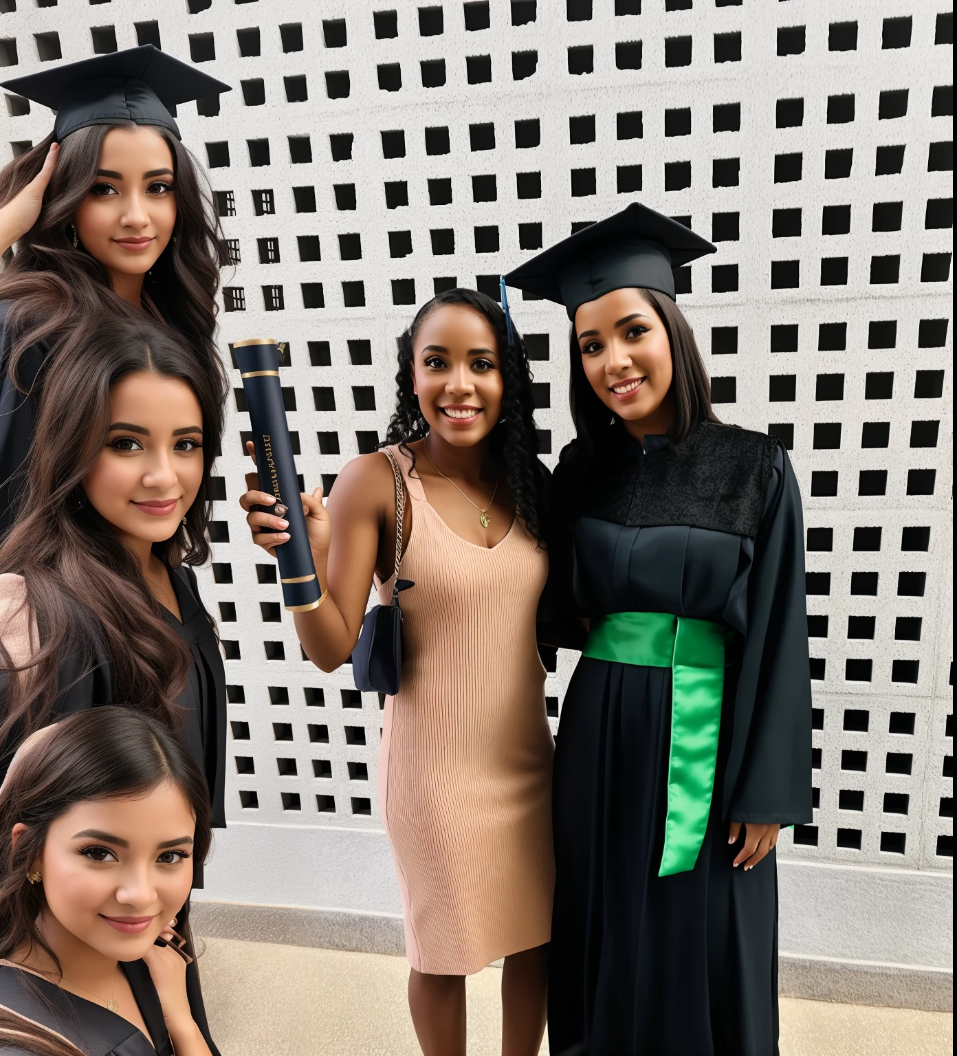 There are two women in graduation dresses posing for a photo, wearing an academic gown, editing, tomada em 2 0 2 0, em vestes escuras com detalhes dourados, post graduate, bem editado, suave em _ O pano de fundo, vestindo vestes pretas e roxas, Foto de formatura, In the background, comissionado, muito consistente, Young lady, vestindo hogwarts!!! Vestidos!!!, belos arredores