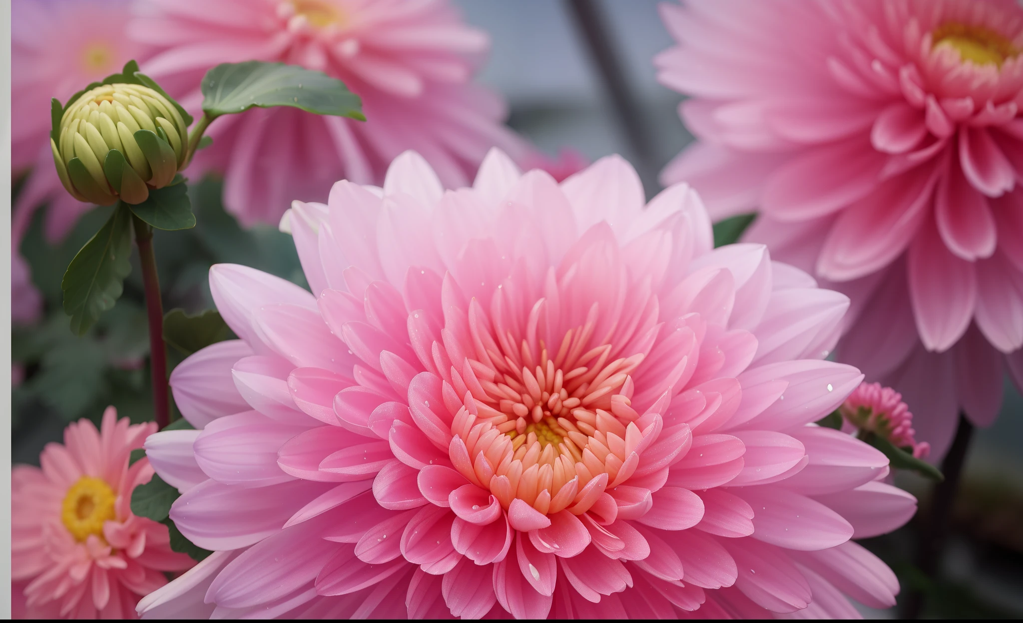 There is a pink flower,There are water droplets on it, chrysanthemums, Daisy eos-1d, Pink flowers, chrysanthemums, pink flowers that, Pink petals, Beautiful flowers, heaven pink, dahlia flower, Beautiful images, flowers and blooms, surrounded by flowers, flower with long petals, pink mist, flowers in full bloom