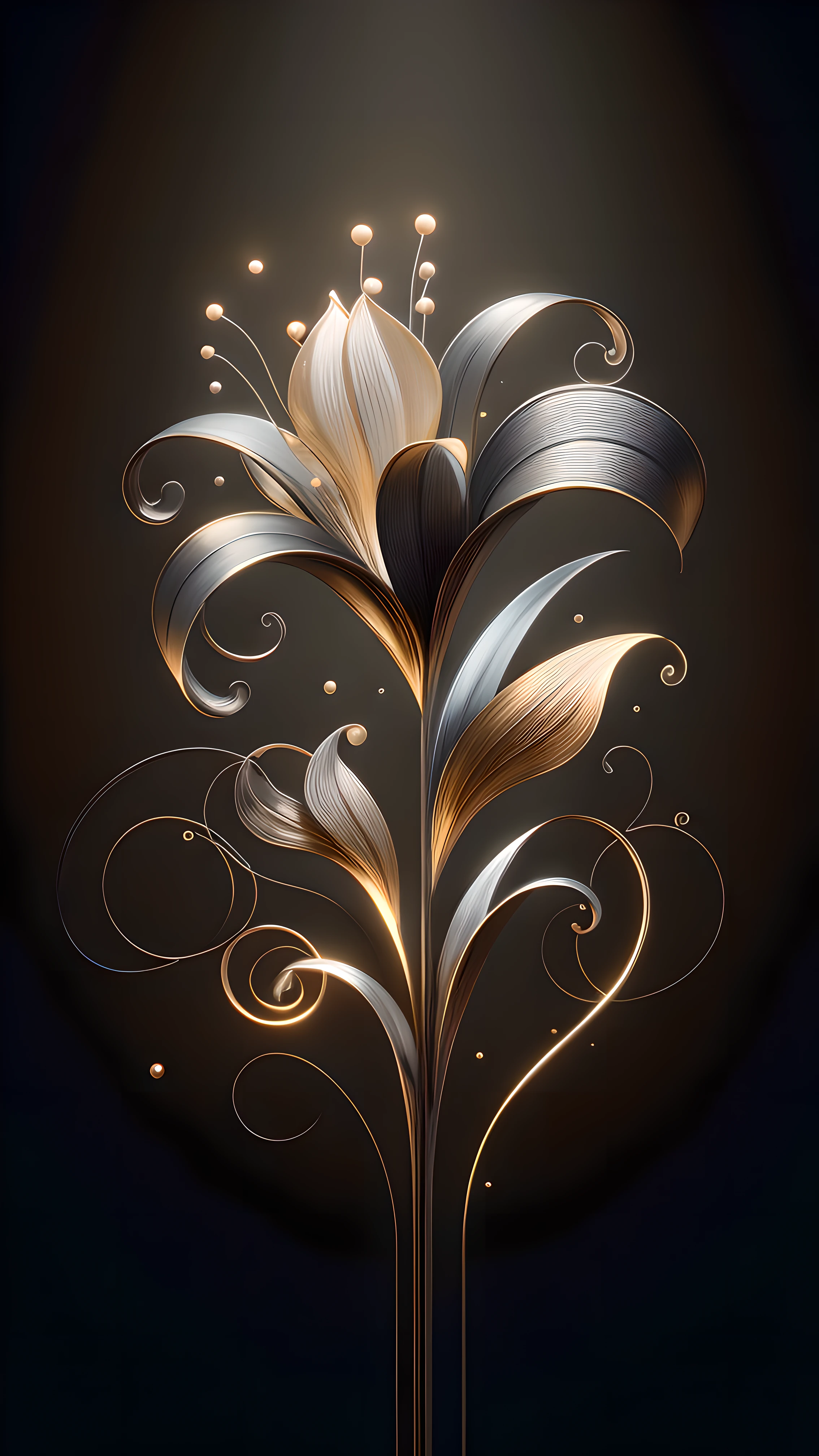 hay una flor muy bonita con unas hojas doradas, Hermosa obra de arte digital, Hermoso arte UHD 4 K, Magnificent digital art, Arte digital muy bonito, Hermoso arte digital, Oro y acero intrincados, Awesome Digital Illustration, exquisite digital illustration, adornado y fluido, phone wallpaper. intrincado, Impresionante arte digital, Detalles fractales de oro plateado, Arte detallado de alta calidad 8K