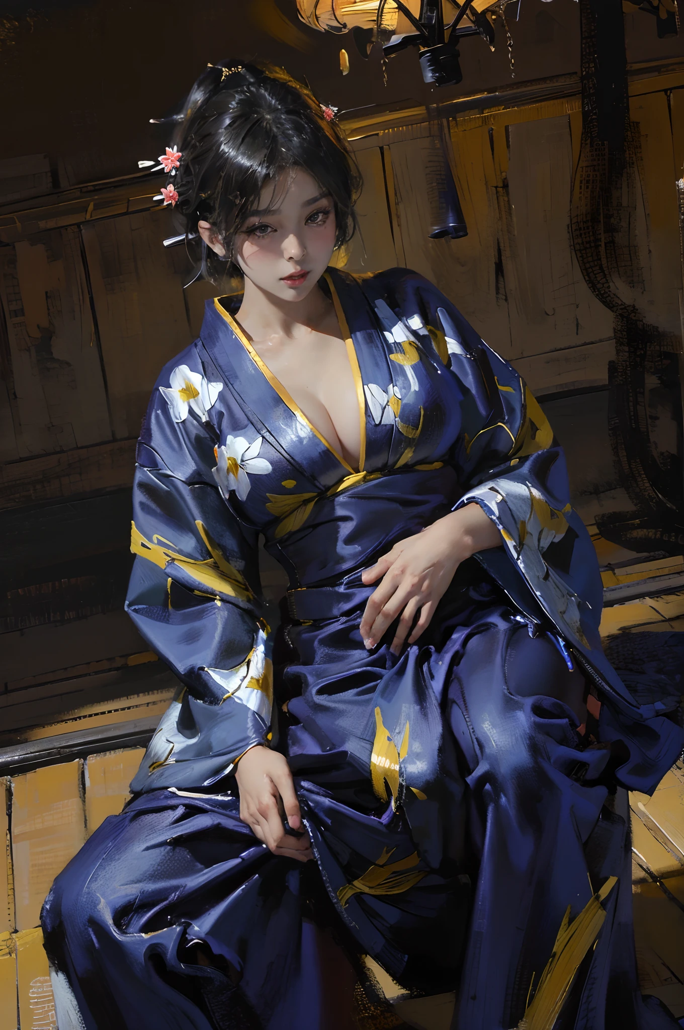 There is a woman squatting on the tatami,(((A MILF: 1.4))), (Beautiful curves:1.35),(((Dark skin))),Curvy physique,, Thick body,((bigger )),((Lose weight completely )), (((Pinching the crotch while wearing a yukata))),((take off your bathrobe)),((pubes)), Sam rice cereal, model in Japan,((Sexual suggestiveness)),,(Fechin Oil Painting - Fechin Oil Painting , oil painted), 00