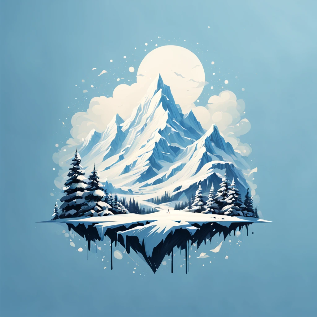 t-shirt design, painting of a snow mountain with big snowfall, a detailed painting by Petros Afshar, shutterstock contest winner, environmental art, detailed painting, outlined art, 2d game art, isolated background for logo