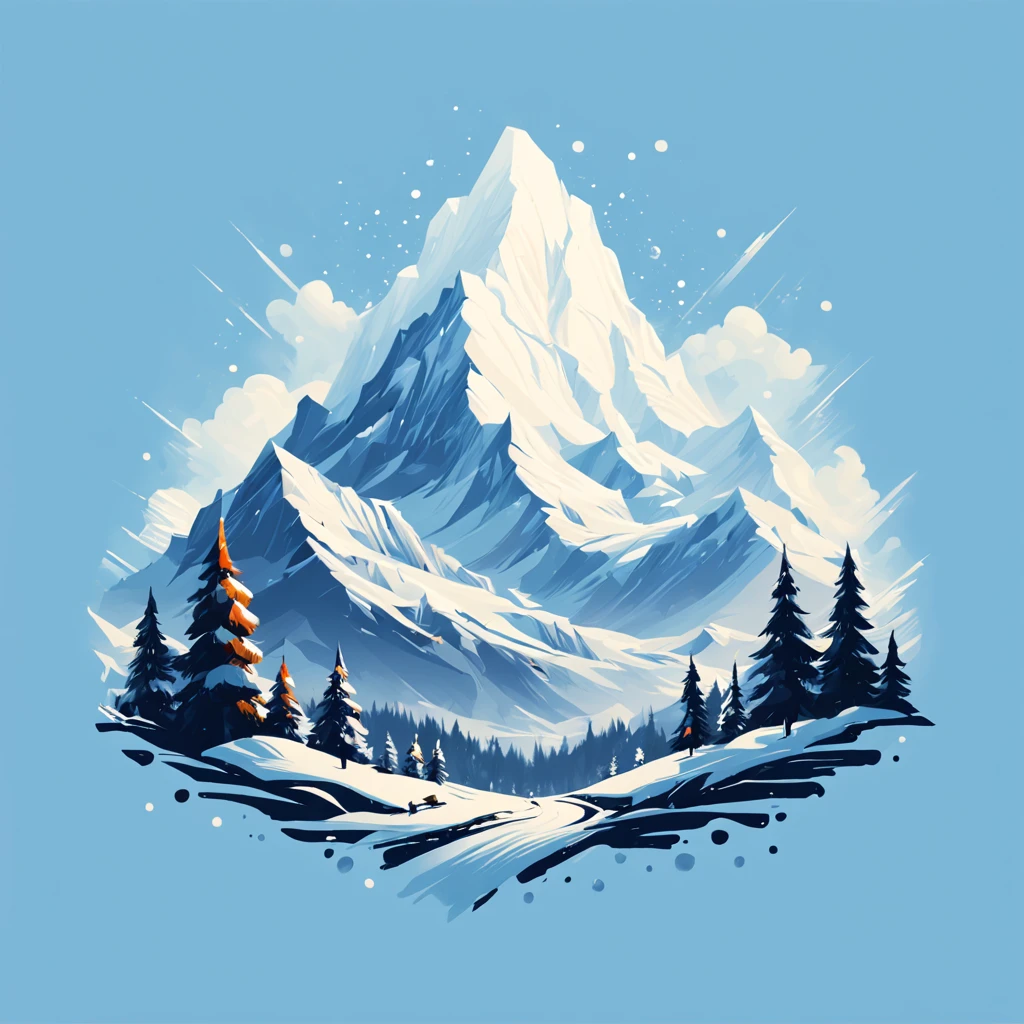 t-shirt design, painting of a snow mountain with big snowfall, a detailed painting by Petros Afshar, shutterstock contest winner, environmental art, detailed painting, outlined art, 2d game art, isolated background for logo