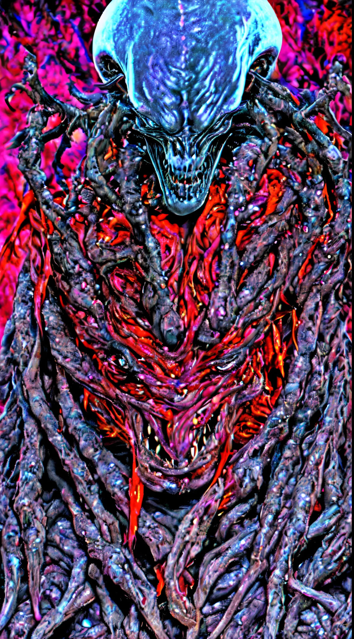 (masterpiece:1.3),(Highest quality:1.4),(Very detailedな:1.5),High resolution,Very detailed,8K,(1 male,sukuna ryoumen,JUJUTSU KAİSEN,Pink Hair)Double-sided Sukuna,(The costume is a kimono、Wearing a black haori)hell、Laugh fearlessly、Red eyes、Scary face、evil