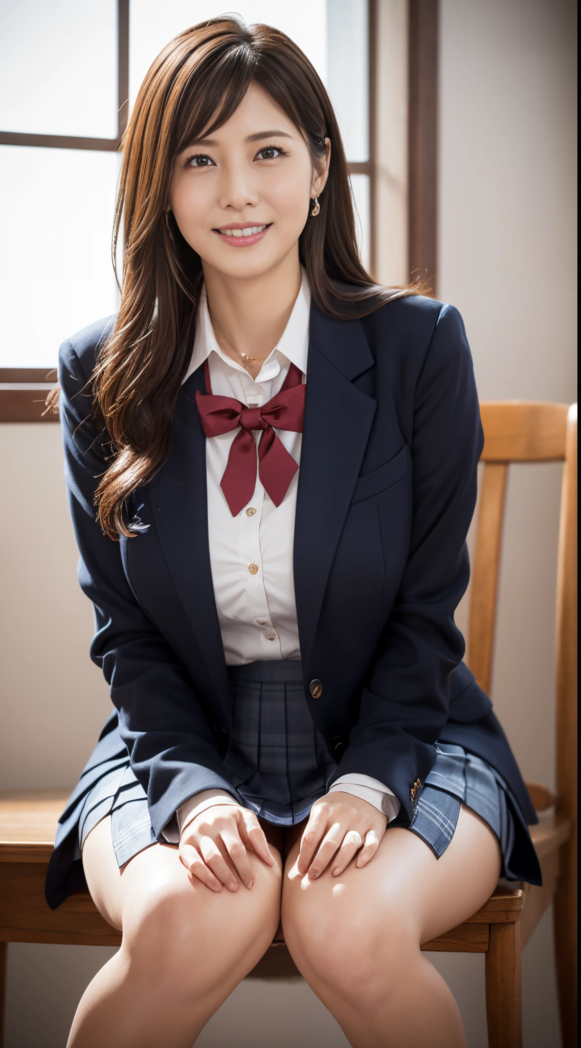 Arafed asian woman in a suit and bow tie sitting on a chair - SeaArt AI