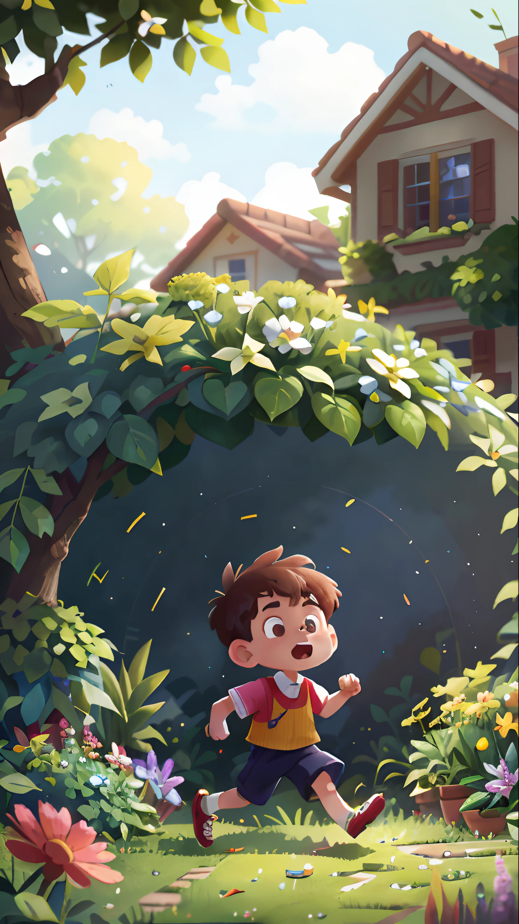 A 6--old is running in a garden, she is wearing gardener's clothes, is scared, scared, perfect quality, clear focus (mess - house: 0.8), (masterpiece: 1.2) (Realistic: 1.2) (Bokeh) (Best quality) (Detailed Skin: 1.3) (Intricate Details) (8K) (Eye Detail) (Sharp Focus), (Unhappy)