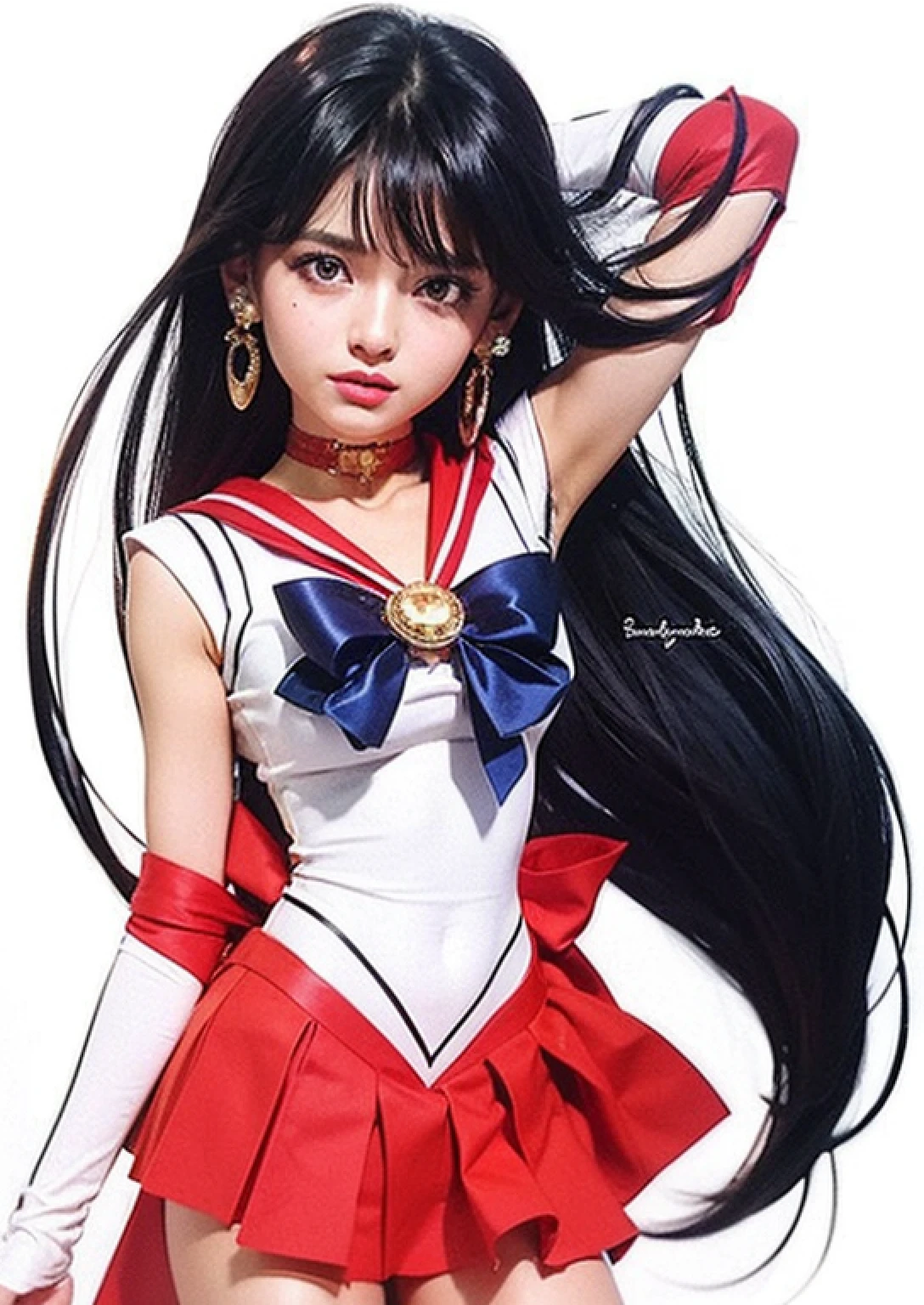 cabello negro, cabello largo, ojos de amatista, traje de sailor scout, linda chica, cerrando un ojo, aretes de estrella