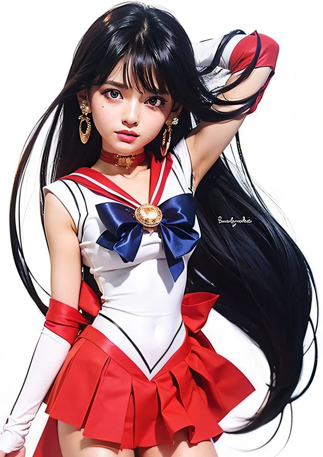 cabello negro, cabello largo, ojos de amatista, traje de sailor scout, linda chica, cerrando un ojo, aretes de estrella