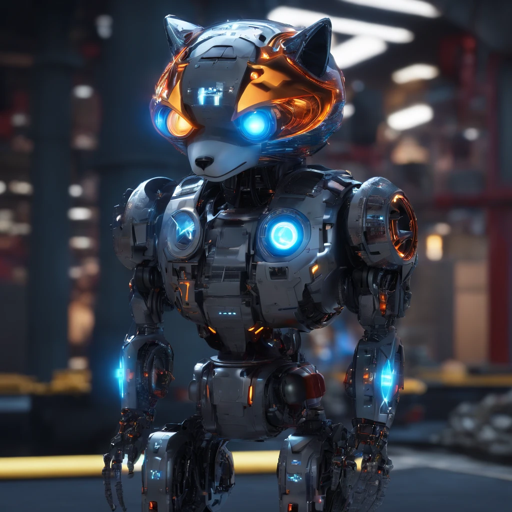 Cute fox wearing tech costume in Pixar movie style , illuminated, 电影灯光, 。.3D, Borrowed, ultra - detailed, 8K