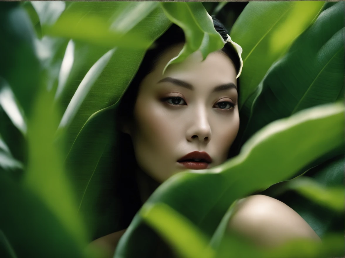 naturist, nudist, naturism, nudism, sunburn , japanese woman, big , BBW, forest bathing, body painting, masterpiece, highest quality