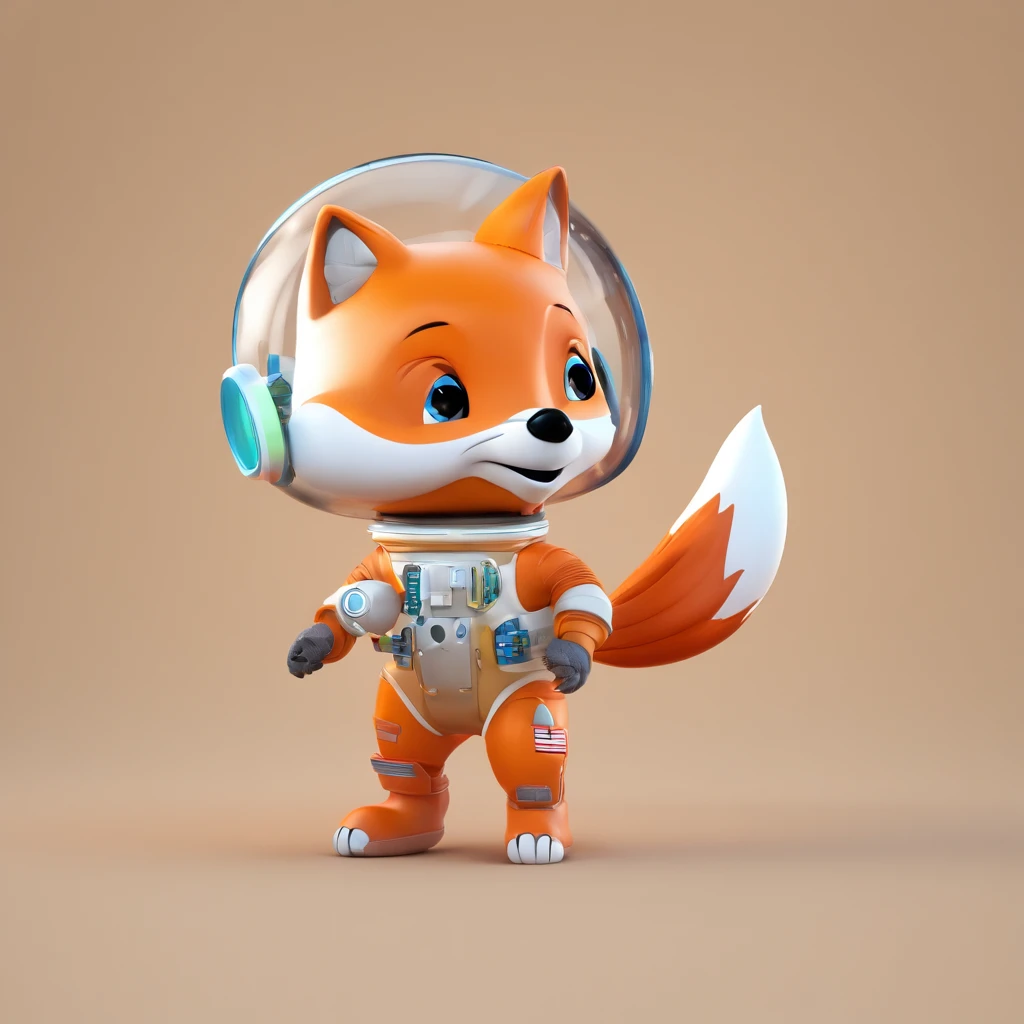 Cute fox in Pixar movie style wearing tech astronaut costume , illuminated, 电影灯光, 。.3D, Borrowed, ultra - detailed, 8K