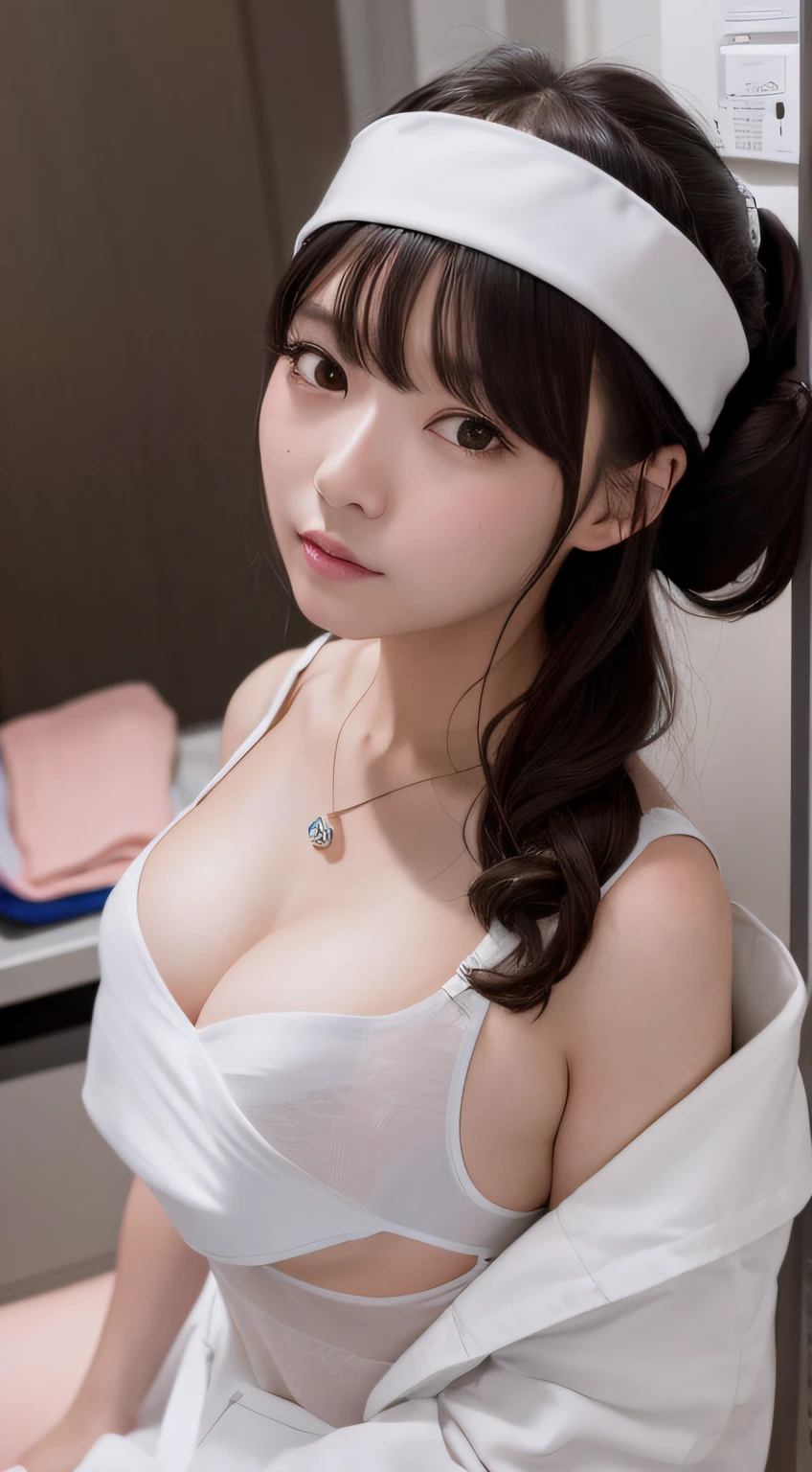 hightquality、masterpiece、ultra res、a beauty girl、cute girl face、hospitals、nurse、Wearing nurse clothes、full bodyesbian、Famous actresses of Japan、very beautiful face、chest、A sexy、undergarment