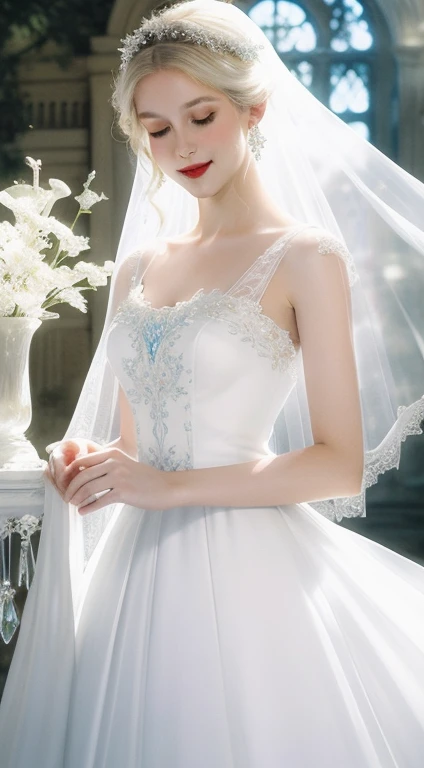 There is a dress on a mannequin stand with light,, translucent  dress, white royal dress, Elegant white dress, fantasy dress, Elegant dress, magical dress, romantic dress, intricate fantasy dress, complex white dress, Wearing a beautiful white, lady dress with glowing flowers, ethereal and dreamy, dream style, White Dress, embroidery, Backlight