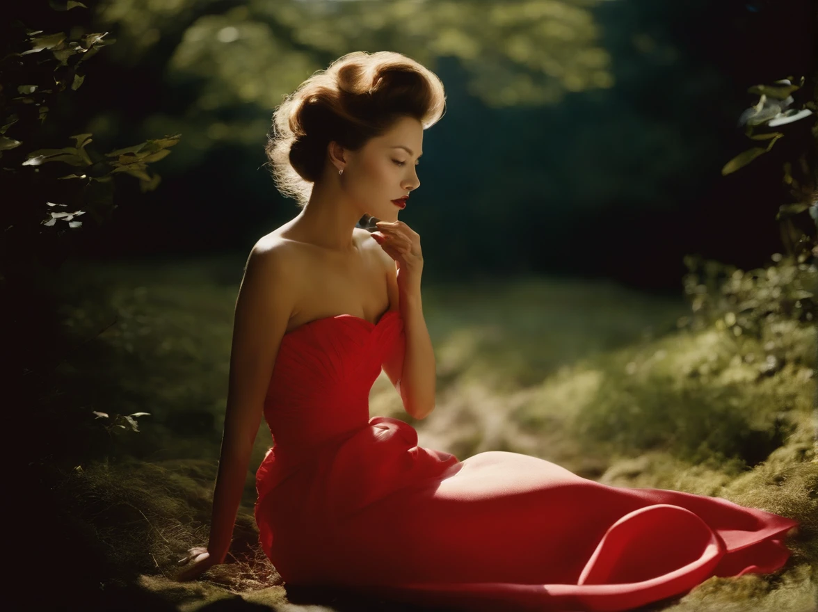 diana frost beauty, run around in nature, Norinobu Shinoyama, play with light and shadow, Excessiveness, Surreal details, surrealist style image、Wes Anderson