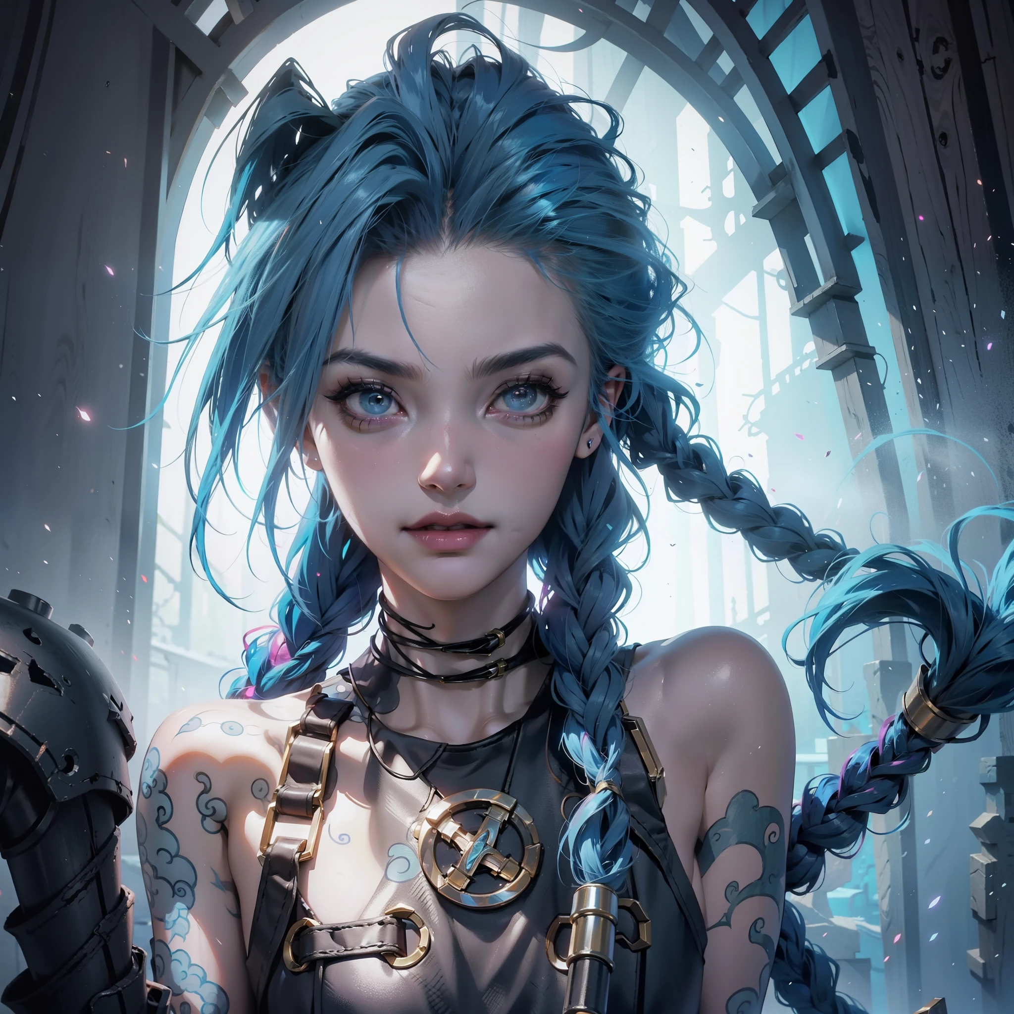 League of Legends Jinx in a foggy cabin