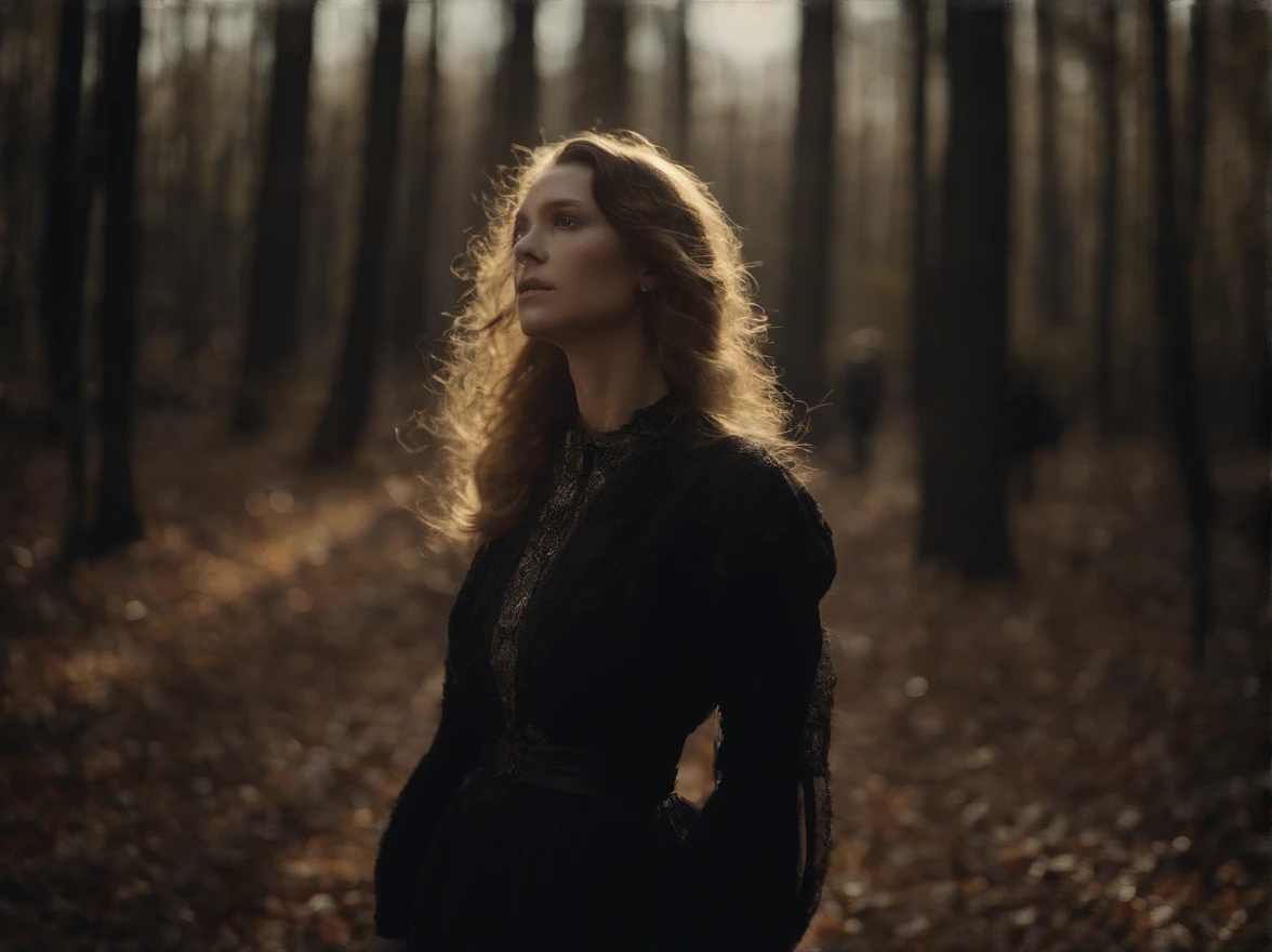 diana frost beauty, in woods,flash photo, Being chased, Norinobu Shinoyama, play with light and shadow, Excessiveness, Surreal details, surrealist style image、