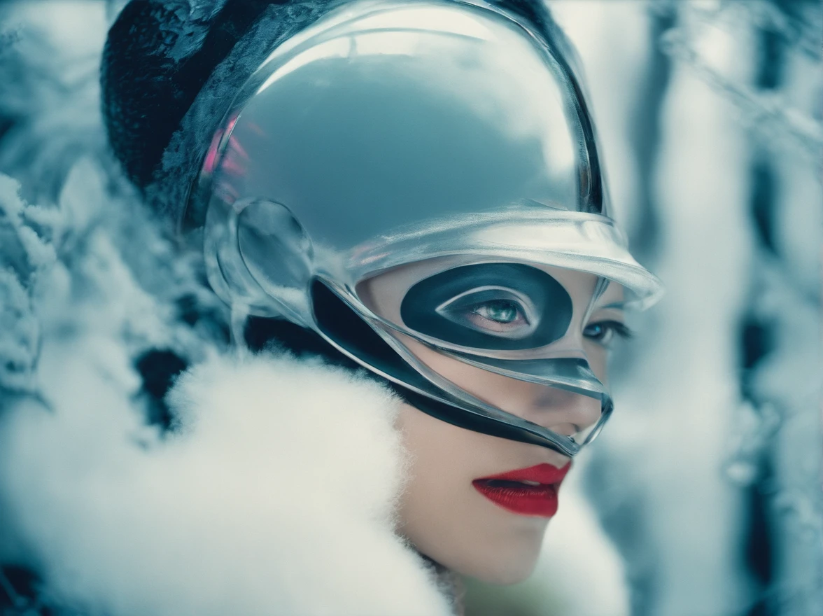 diana frost beauty, in woods,flash photo, Being chased, Norinobu Shinoyama, play with light and shadow, Excessiveness, Surreal details, surrealist style image、