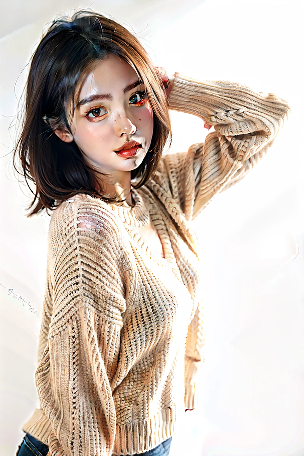 1girl,sweater,white background,