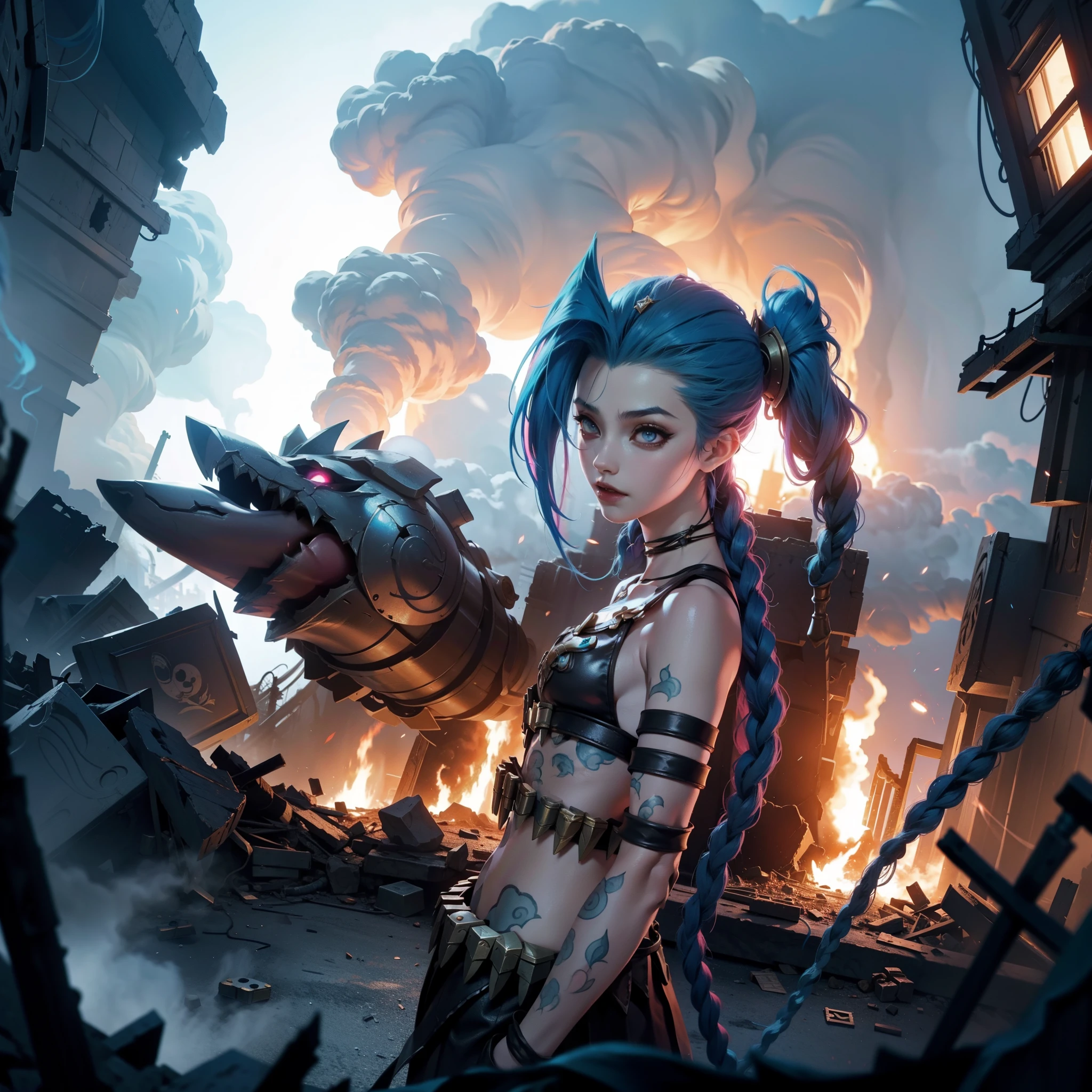 《league of legend》Jinx is surrounded by smoke in the rubble explosion