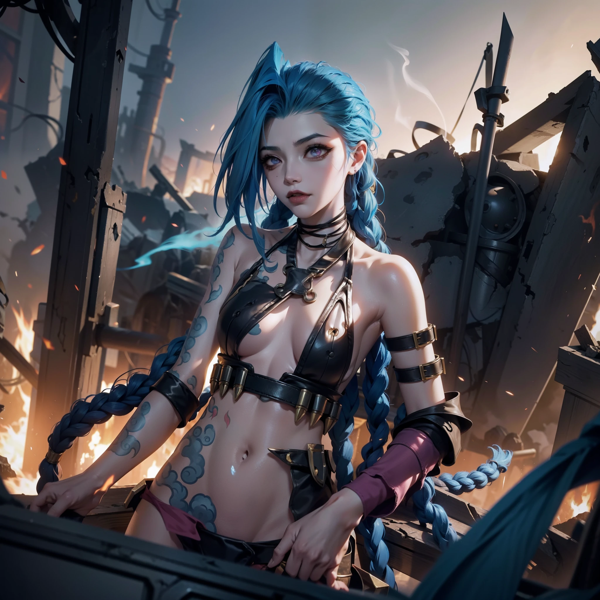 《league of legend》Jinx is surrounded by smoke in the rubble explosion