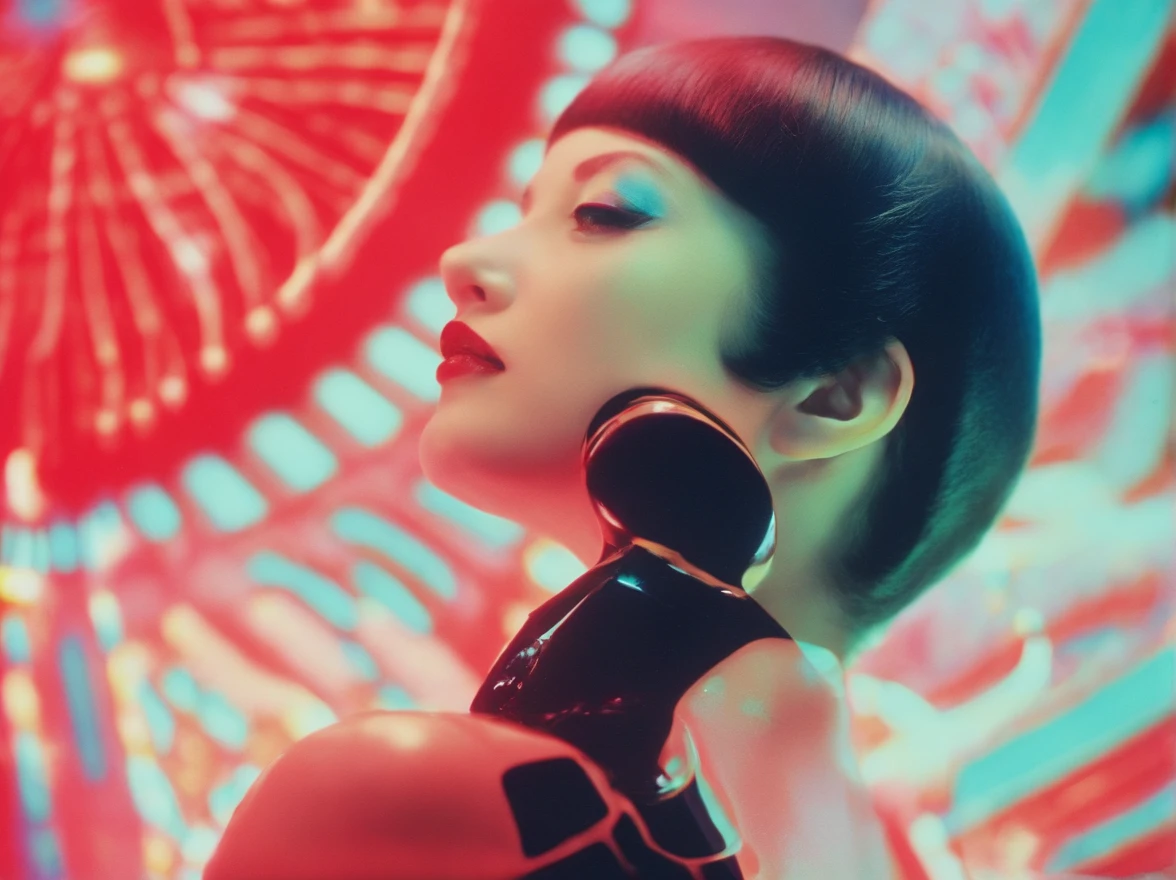 diana frost beauty, Inside the city,flash photo, Norinobu Shinoyama, play with light and shadow, Excessiveness, Surreal details, surrealist style image、