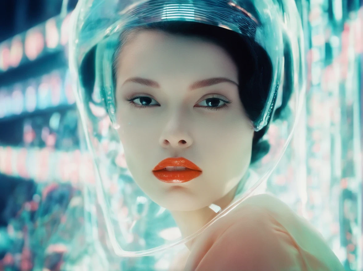 diana frost beauty, Inside the city,flash photo, Norinobu Shinoyama, play with light and shadow, Excessiveness, Surreal details, surrealist style image、