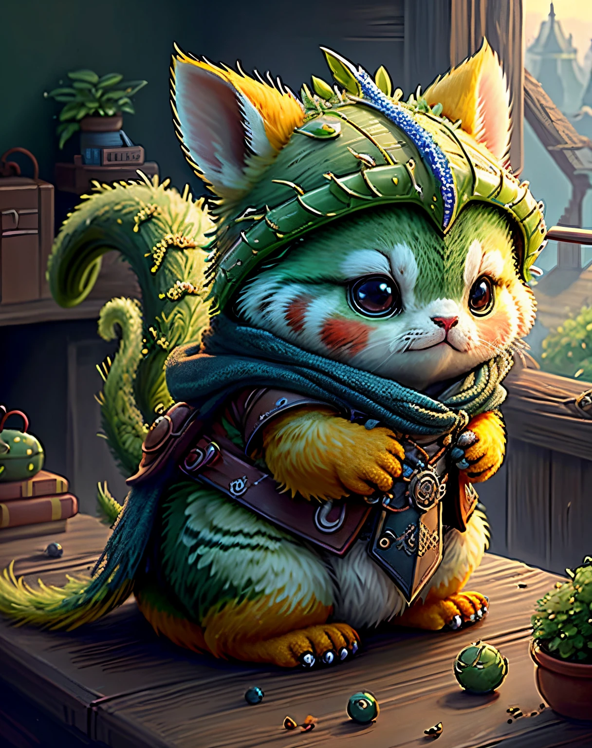 Top image quality、"Create cute creature masterpieces with inspired ultra-detailed concept art. Let your imagination come alive", （shenron）, high detailing, in 8K、Top image quality、Dressed as a hunter in medieval Europe、Cover your whole body with thunderclouds