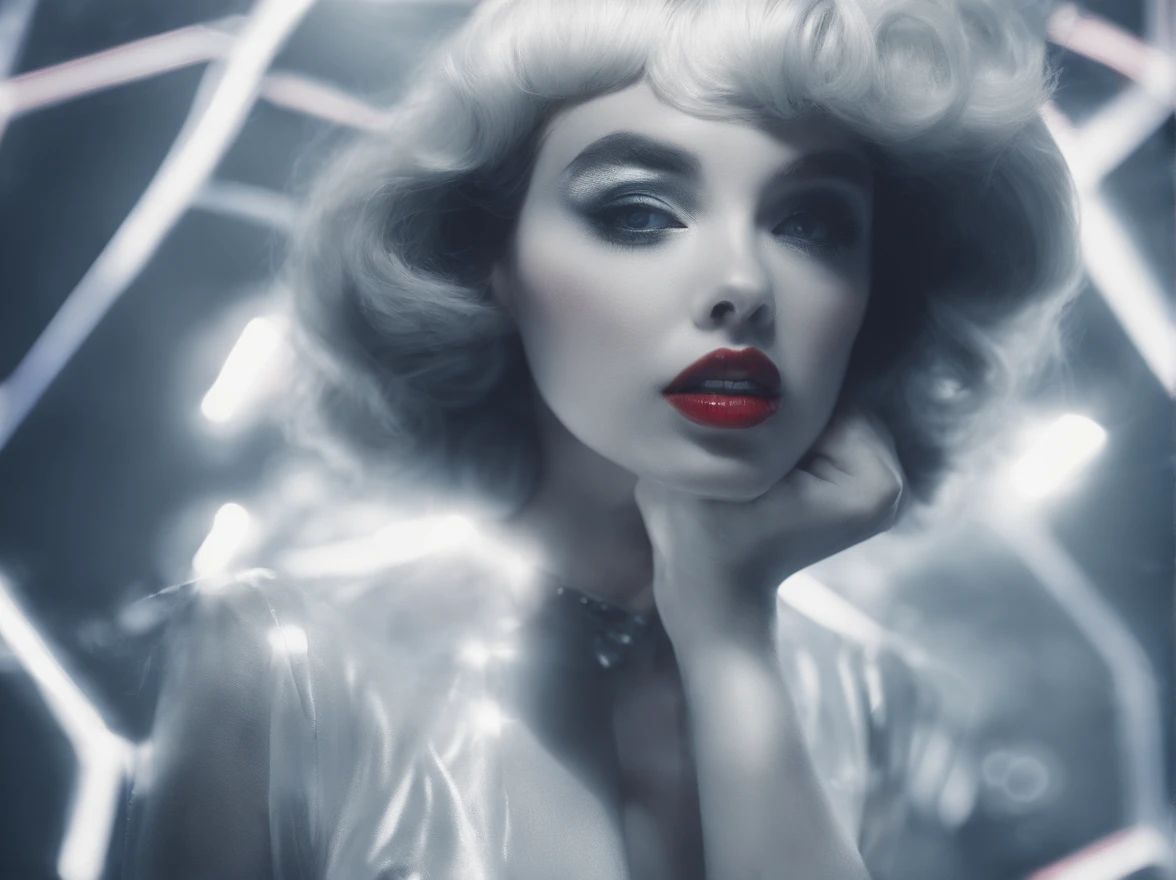 diana frost beauty, Inside the city,flash photo, Norinobu Shinoyama, play with light and shadow, Excessiveness, Surreal details, surrealist style image,run around