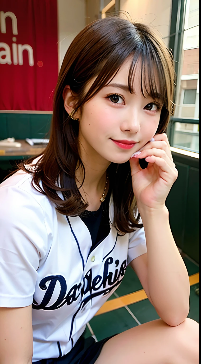 (8K, Raw photo:1.2)Detailed face and eyes,Best Quality, 超A high resolution, Highly detailed ,intricate detailes ,masutepiece ,Cute little girl s, (8K, Raw photo, top-quality, ​masterpiece: 1.2), ​masterpiece, super detailing, Ultra-high decomposition energy A, (Realistic and realistic photos: 1.37), high-definition RAW color photography, Very delicate and beautiful., About Igree, 8K Wallpaper, astonishing, detaileds, extremely detailed eye, highlydetailed skin, extremely detailed fingers, highly detailed nose, highly detail mouth, perfect anatomia,1girll, (Baseball Uniforms), hazy, blured background, Blurred foreground, blush, braid, pectoral muscles, depth of fields, eyebrows visible through hair, Frild, hair between eye, Baseball Stadium, jewely,Please wear baseball gloves、 look up at viewer, Short hair, Sitting, Solo, Colossal tits、乃木坂アイドル、韓国アイドル、hposing Gravure Idol、 Star、18year old、tall、韓国アイドル、乃木坂アイドル、 Star、hposing Gravure Idol、((full body Esbian)), ((Gravure Pose)),undergarment,