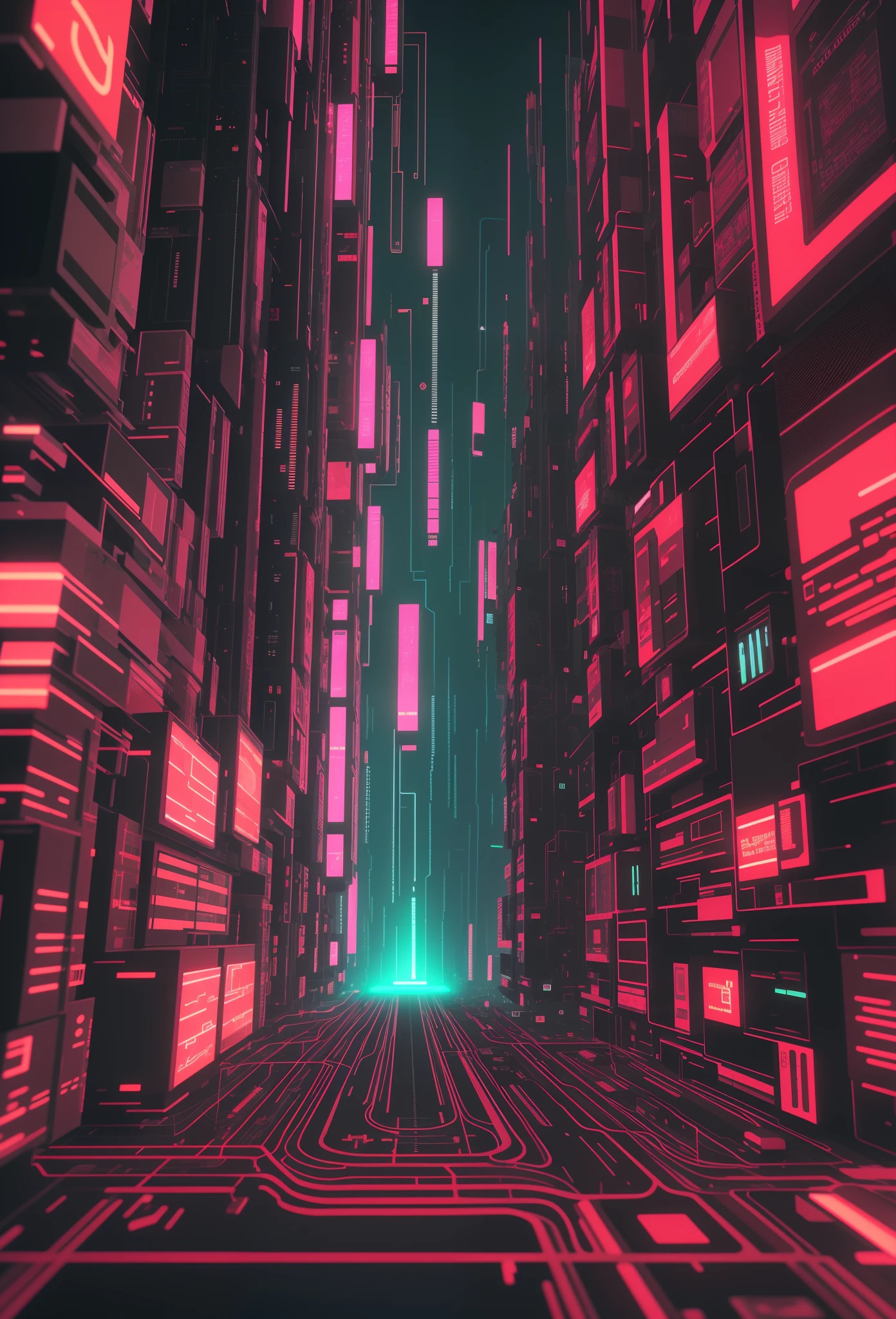A futuristic city with neon lights and a neon green light - SeaArt AI