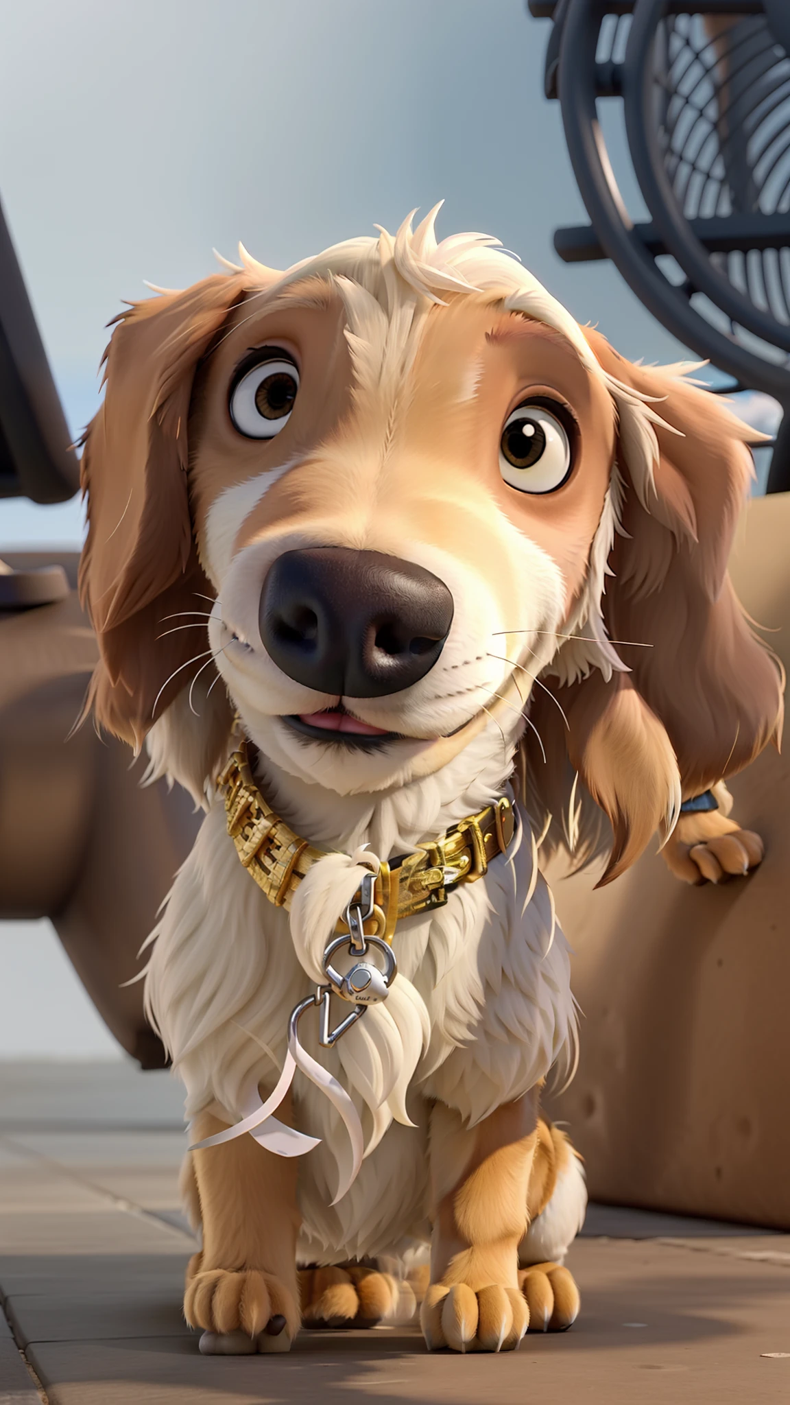 Um cachorro na frente de um parque