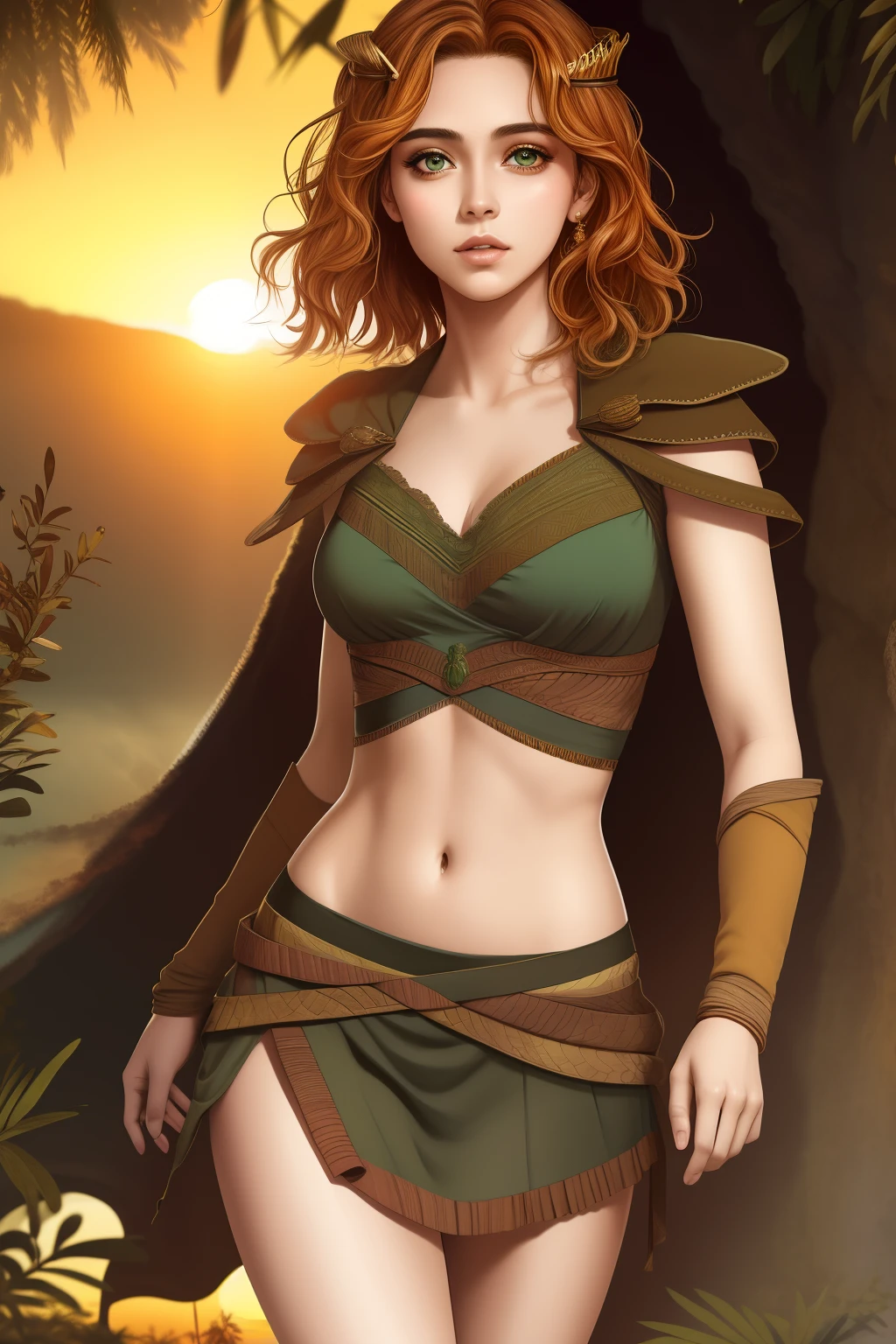 Doric, nua, sardas, (extremamente detalhado), foto de corpo inteiro da mulher mais bonita do mundo, mulheres bonitas, sun sunset, intrincado, alto detalhe, realista, olhos verdes