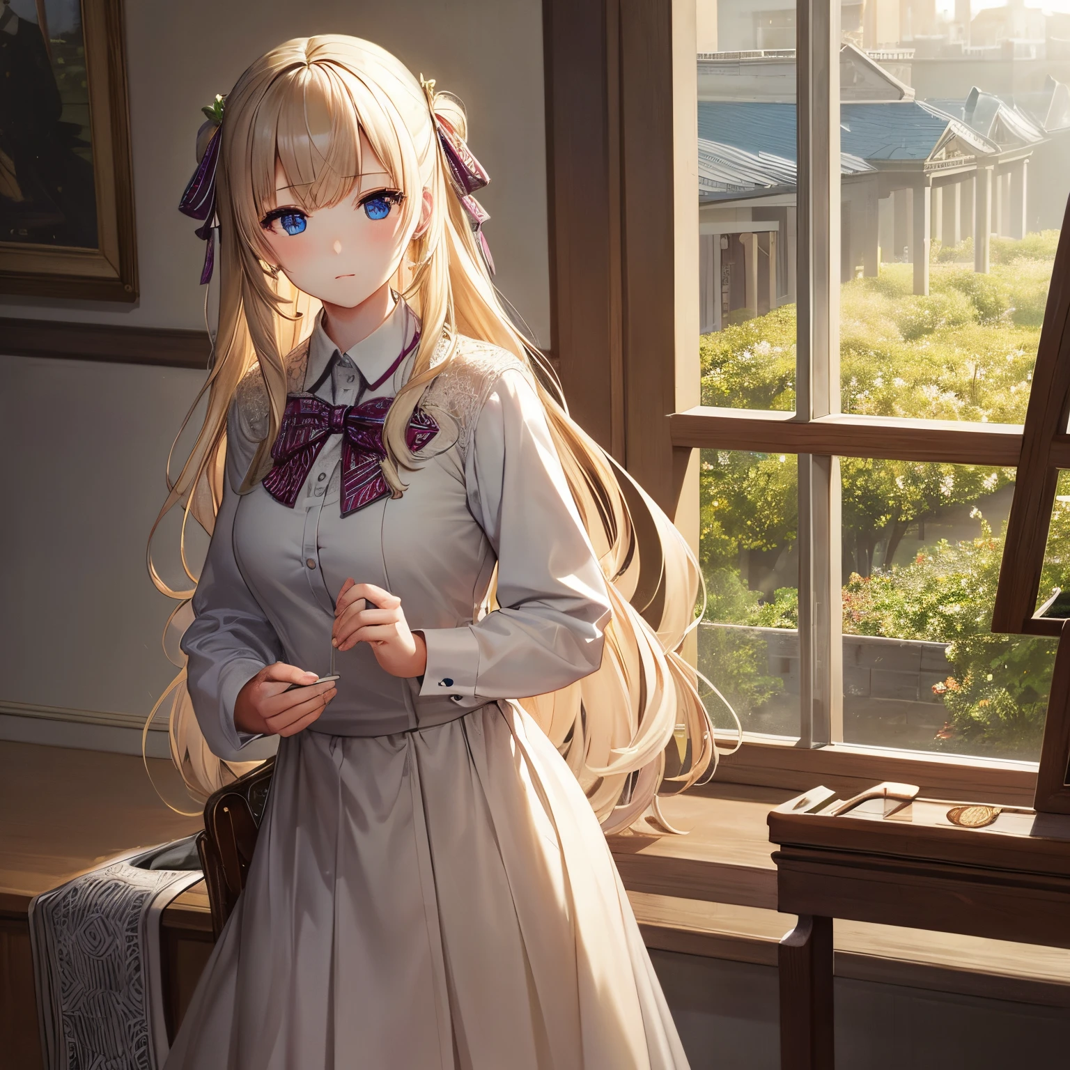 (masterpiece:1.2, best quality), realistic, (real picture, intricate details, depth of field), solo,1girl,bishojo,beautiful detailed eyes,Student uniforms, platinum blonde hair