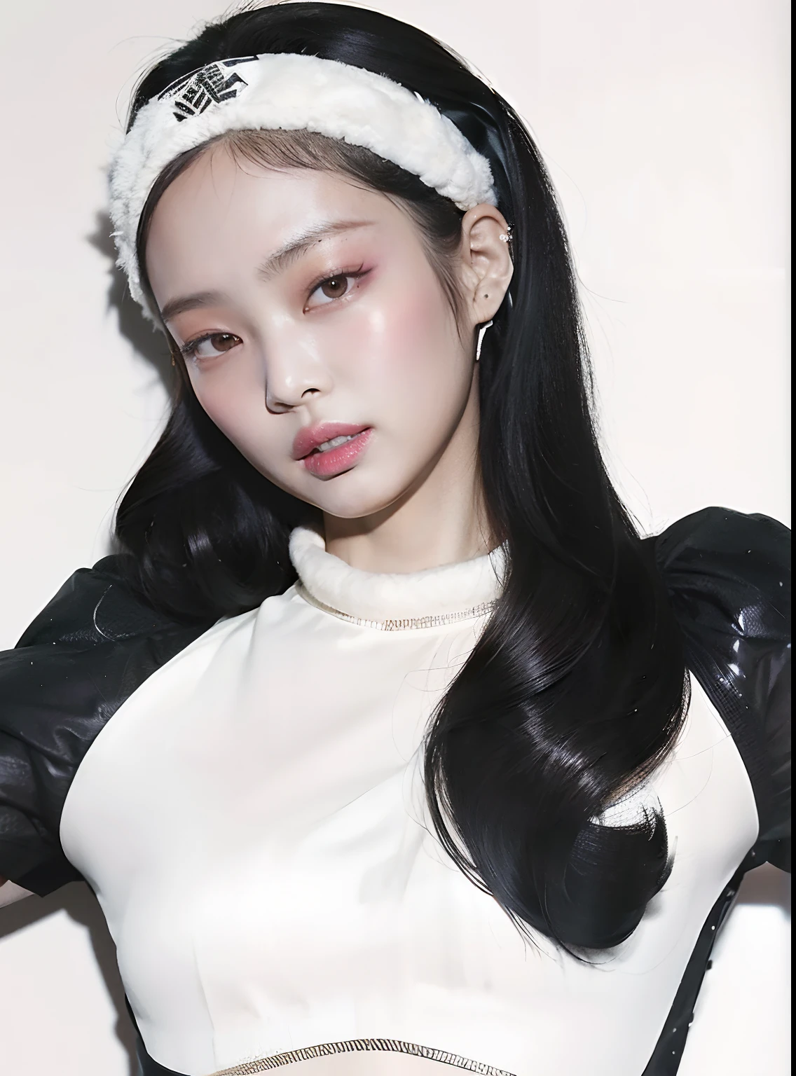 Araffe Asian woman with long black hair wearing a white blouse and black and white headband, Blackpink Jennie, Taejune Kim, Jisoo de Blackpink, Jisoo de Blackpink, Retrato de Jossi de Blackpink, Jossi de Blackpink, Sun Yunjoo, Parque Ji-min, Heonhwa Choe, Parque Roseanne de Blackpink, Retrato Jisoo Blackpink, Jiyun Chae