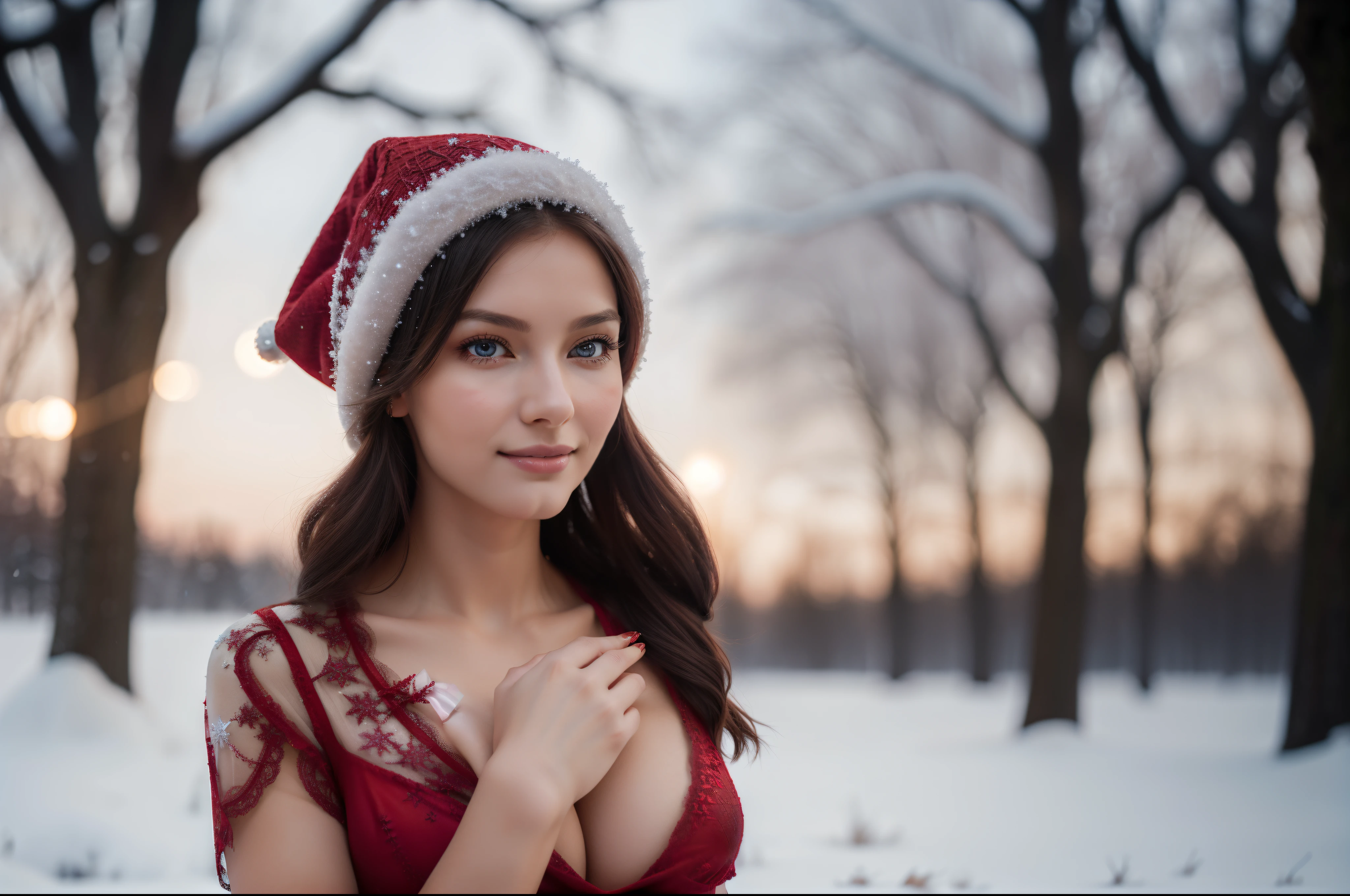 (best quality, highres, ultra-detailed), a girl in the winter night, (((1girl))),(((solo))),(((a girl alone))),(18years old),[the face is combination of (((irene1:1.2))) and (((Excella_er5:1.2)))],(sharp focus:1.5),beautiful detailed eyes,beautiful detailed lips,extremely detailed eyes and face,long eyelashes,gorgeous girl,feminine charm,pearl skin,(skin pores:1.1),extremely detailed face and skin texture,(skin texture:1.1),black hair,soft and smooth hair,tall and slender body,(192cm tall),thin and delicate figure,graceful posture,strong and defined muscles,flawless skin,defined abs,perfect curves,feminine appearance,beautiful long legs,embodying elegance and beauty,happy expression,full-smile,seductive eyes and sensual lips,large breasts,cleavage breasts,((wearing a ((red)) minidress:1.3)),(no panty),(ultra-short minidress), (winter wonderland, snowy landscape), cozy knitted scarf and hat, warm breath in the cold air, (soft snowflakes falling, pure white snow covering the ground), (twinkling stars illuminating the sky, moonlight casting a soft glow), (frosty trees surrounded by silence), (subtle shades of blue and pink), (magical, ethereal lighting), (dreamy, whimsical atmosphere), (portrait:1.1, full-body view, ice princess), (dazzling beauty, serene expression), (peaceful and calm ambiance).