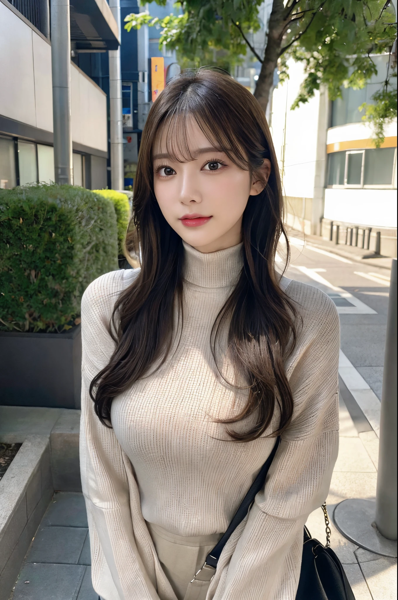 (Colossal tits、Turtleneck knitwear、Shoulder bag)、(top-quality,masterpiece:1.3,超A high resolution,),(ultra-detailliert,Caustics),(Photorealsitic:1.4,RAW shooting,)Ultra-realistic capture,A highly detailed,high-definition16Kfor human skin、 Skin texture is natural、、The skin looks healthy with an even tone、 Use natural light and color,One Woman,japanes,,kawaii,A dark-haired,Middle hair,(depth of fields、chromatic abberation、、Wide range of lighting、Natural Shading、)、(Hair swaying in the wind:1.2)、Streets of Tokyo