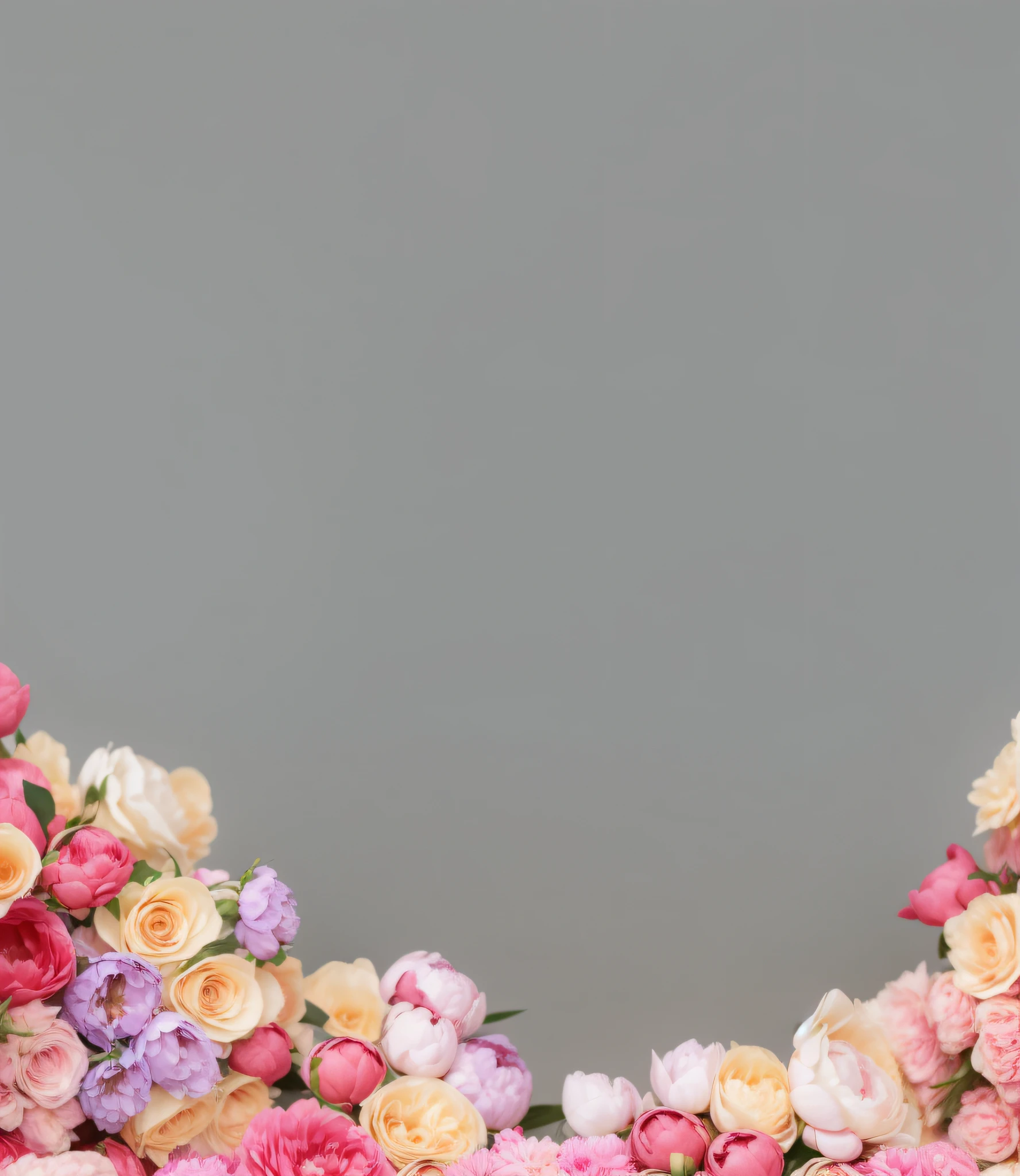 There is a photo of flower arrangement，There are pink and yellow peonies on it, Peony background, flowers in the background, florest background, coloured background, Peony background, Flower background, Flower frame, solid color backdrop, pastel roses, on gray background, with colored flowers, isolated Backdrop, Peonies, Flower background, phone background, Soft ornate background, Background with, Peonies on gray background，peony peony